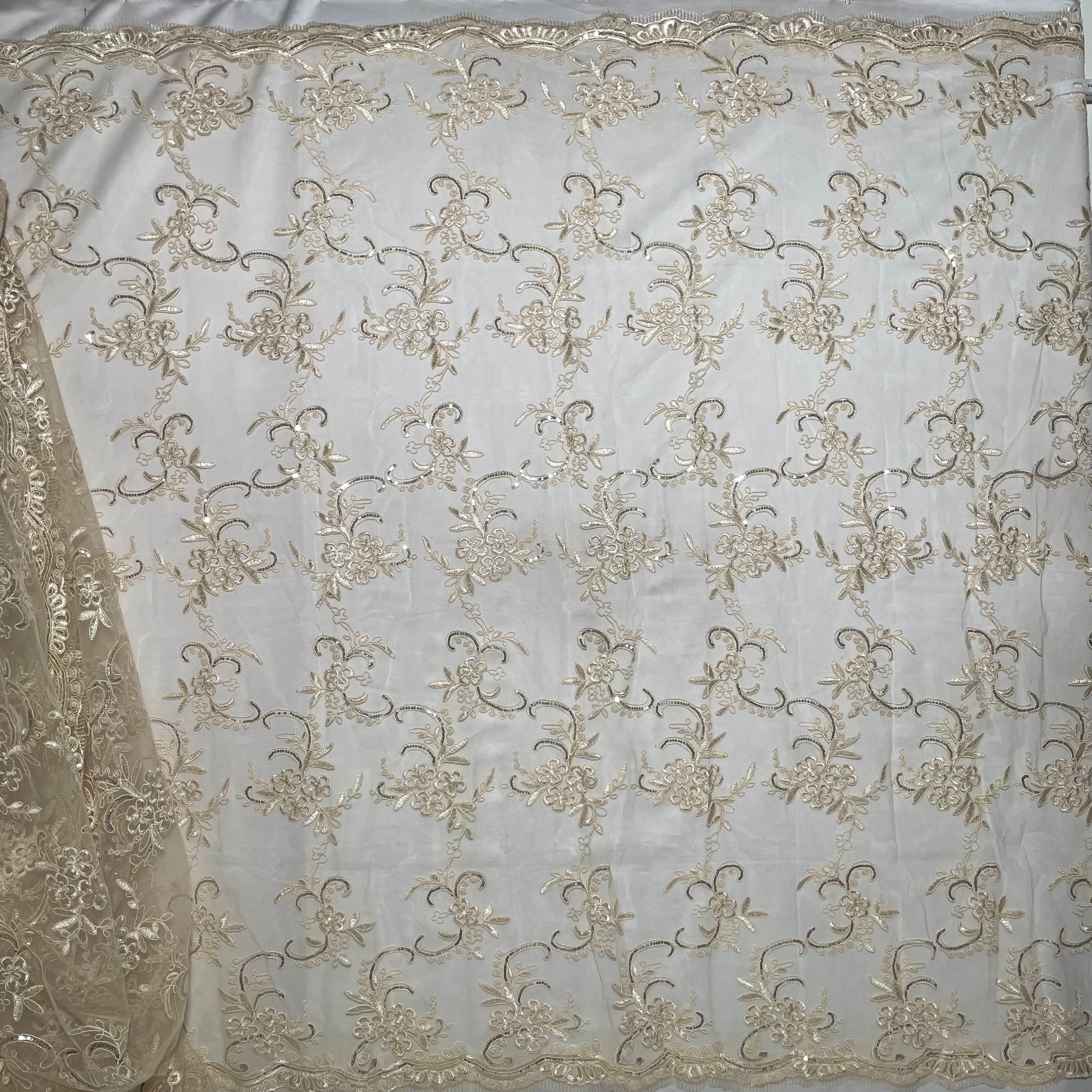 Sequined & Corded Lace Fabric Embroidered on 100% Polyester Net Mesh | Lace USA - GD-09