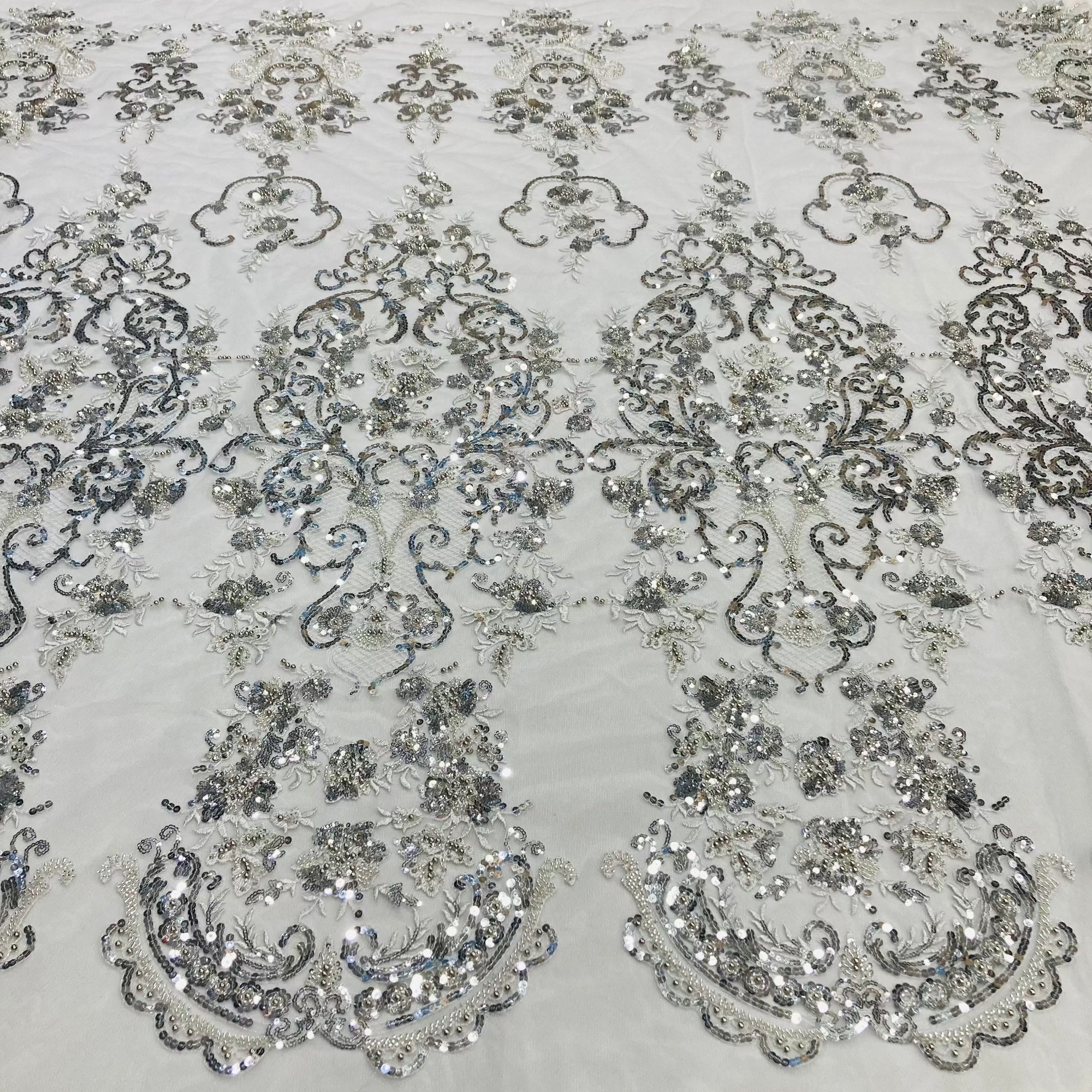 Beaded Lace Fabric Embroidered on 100% Polyester Net Mesh Lace USA - GD-210907
