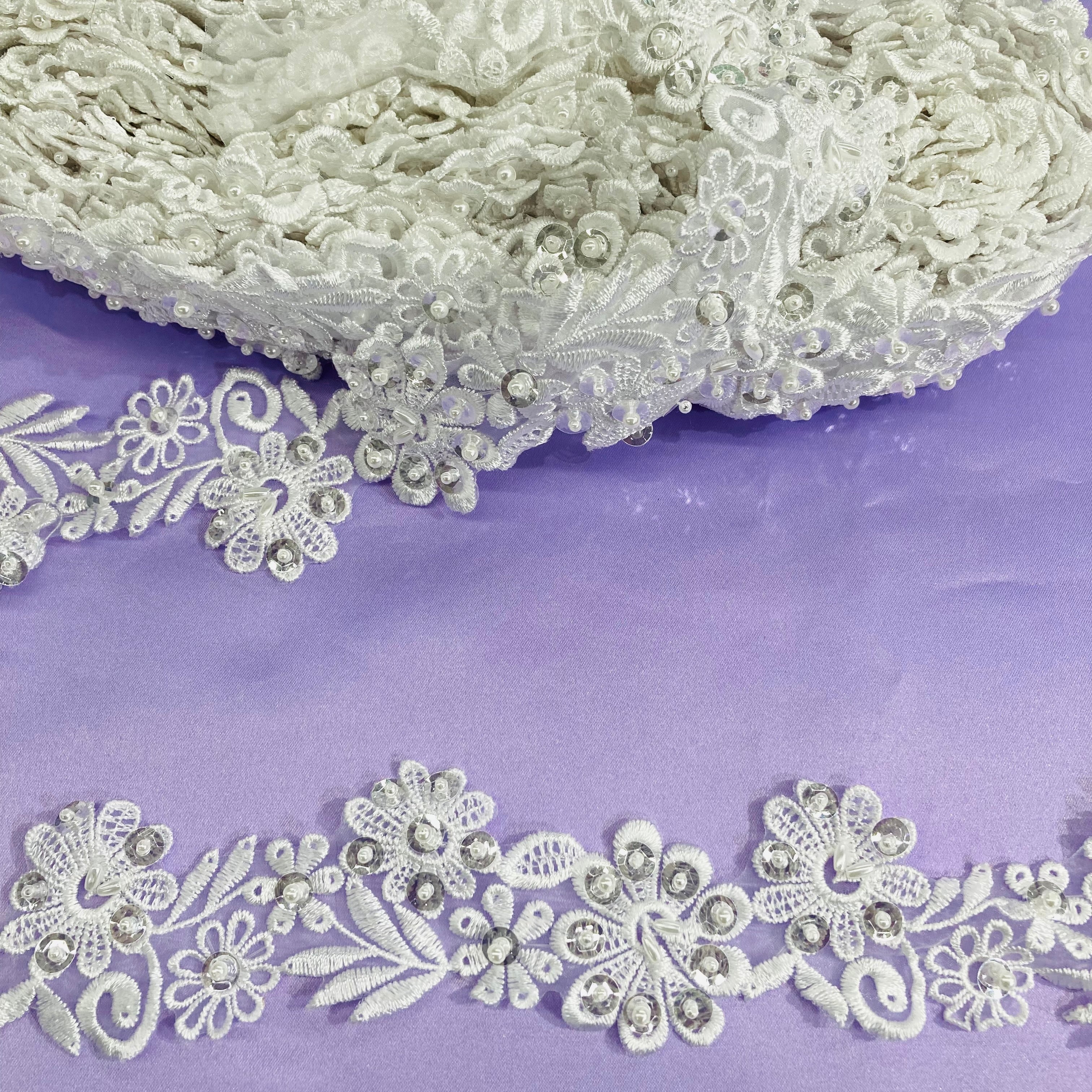 Beaded Lace Trimming Embroidered on 100% Polyester Organza | Lace USA - 890451N-BP