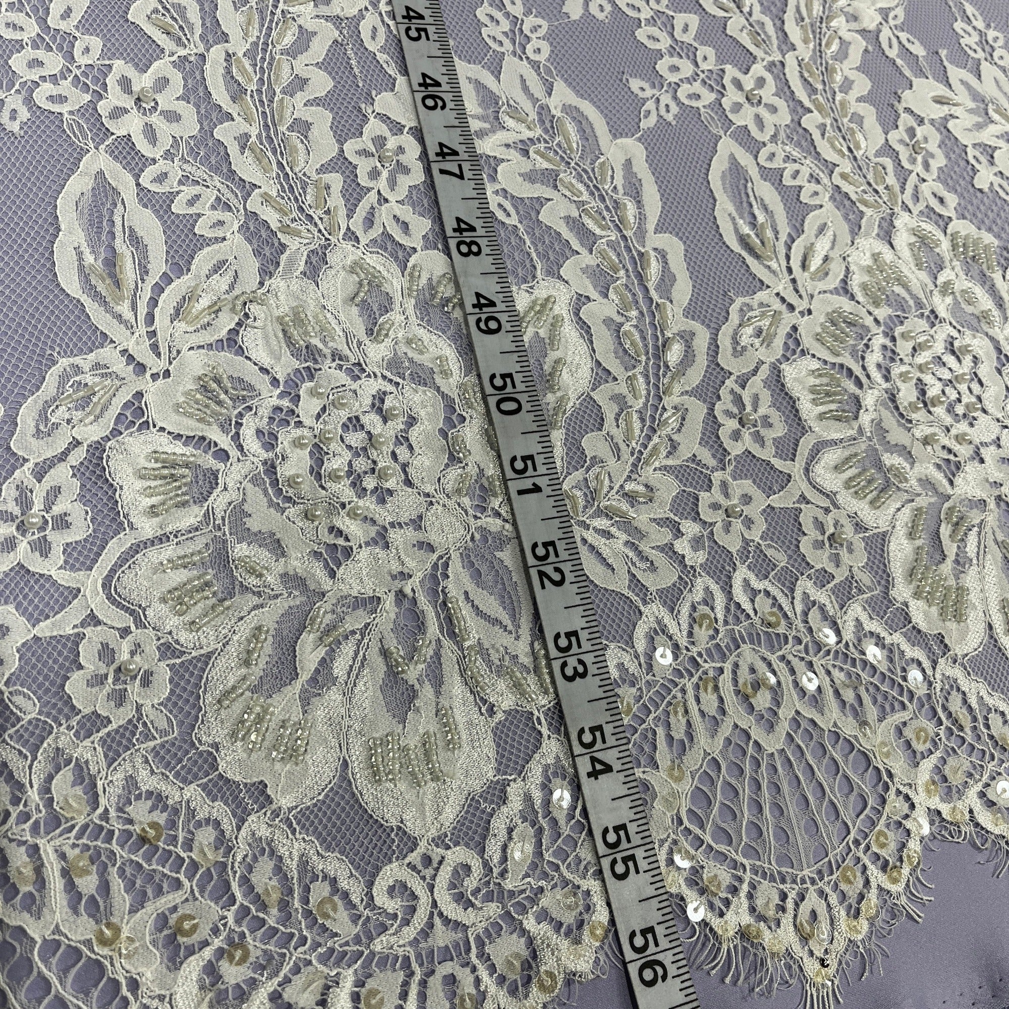 Beaded Chantilly Embroidered Lace Fabric with Eyelash Scallop - 3 Yards | Lace USA - GD-316