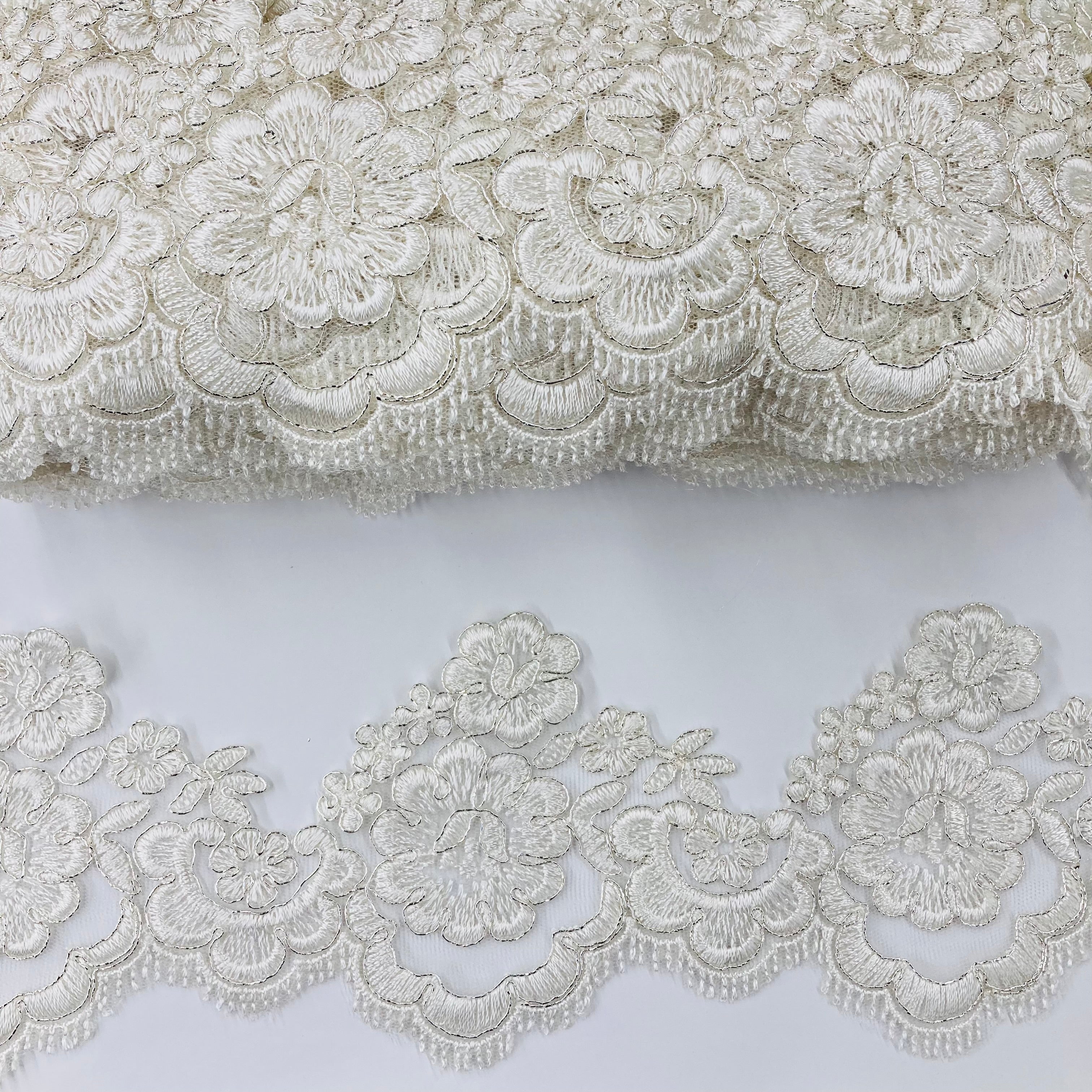 Corded Lace Trimming Embroidered on 100% Polyester Net Mesh | Lace USA - 95356W/1