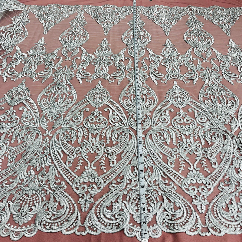Corded Bridal Lace Fabric Embroidered on 100% Polyester Net Mesh | Lace USA - 97086W