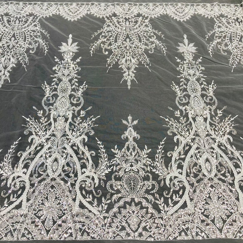 Beaded Lace Fabric Embroidered on 100% Polyester Net Mesh | Lace USA - GD-210906