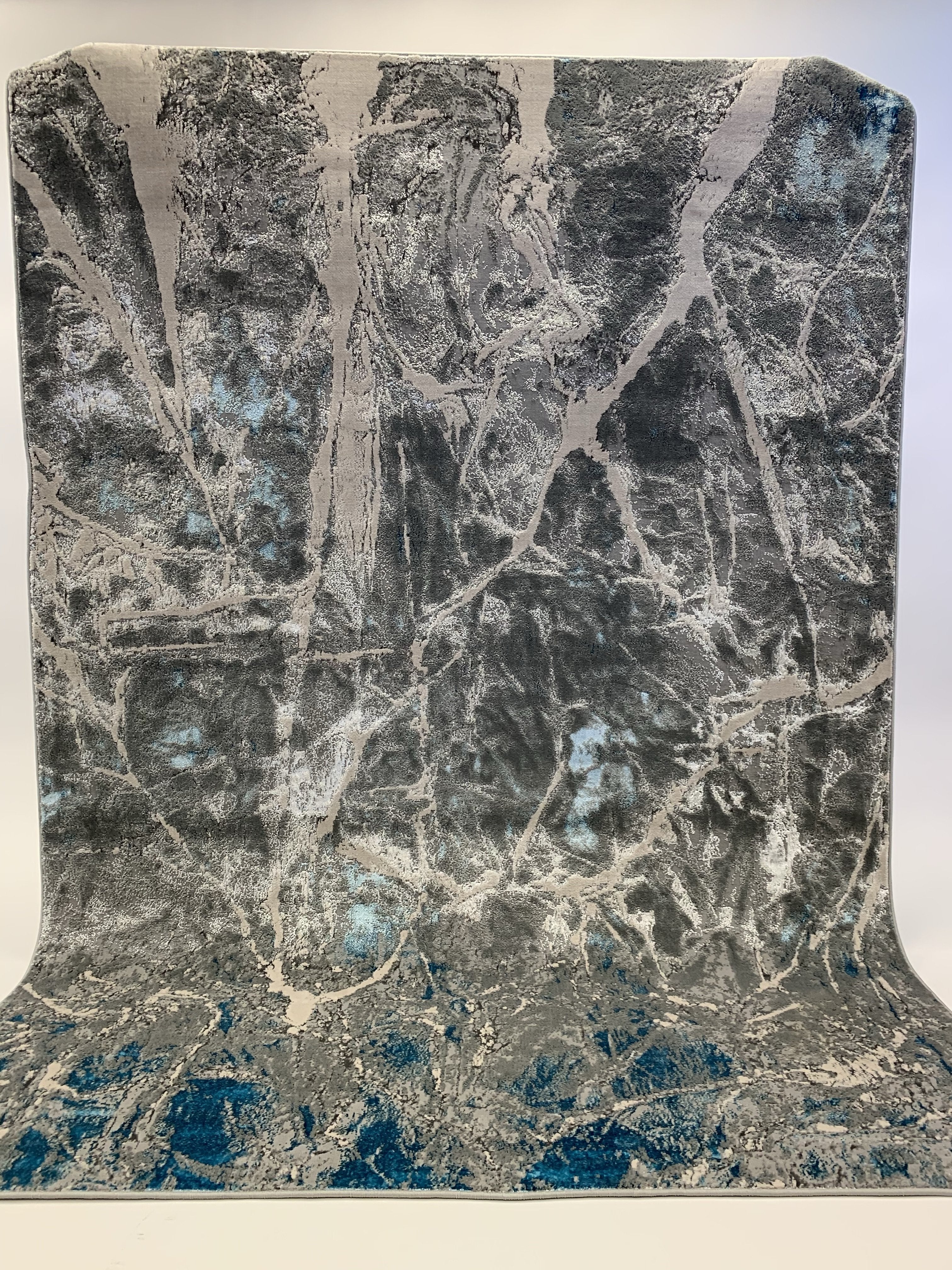 Blue and Platinum Metallic Area Rug