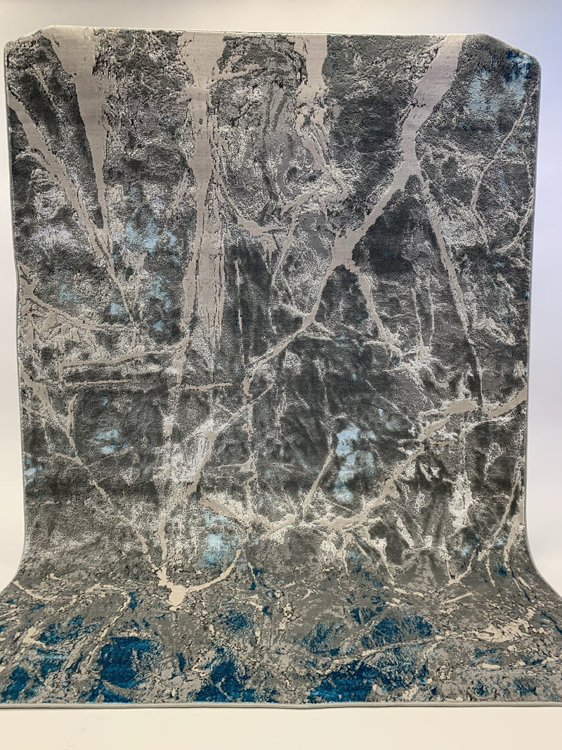 Blue and Platinum Metallic Area Rug