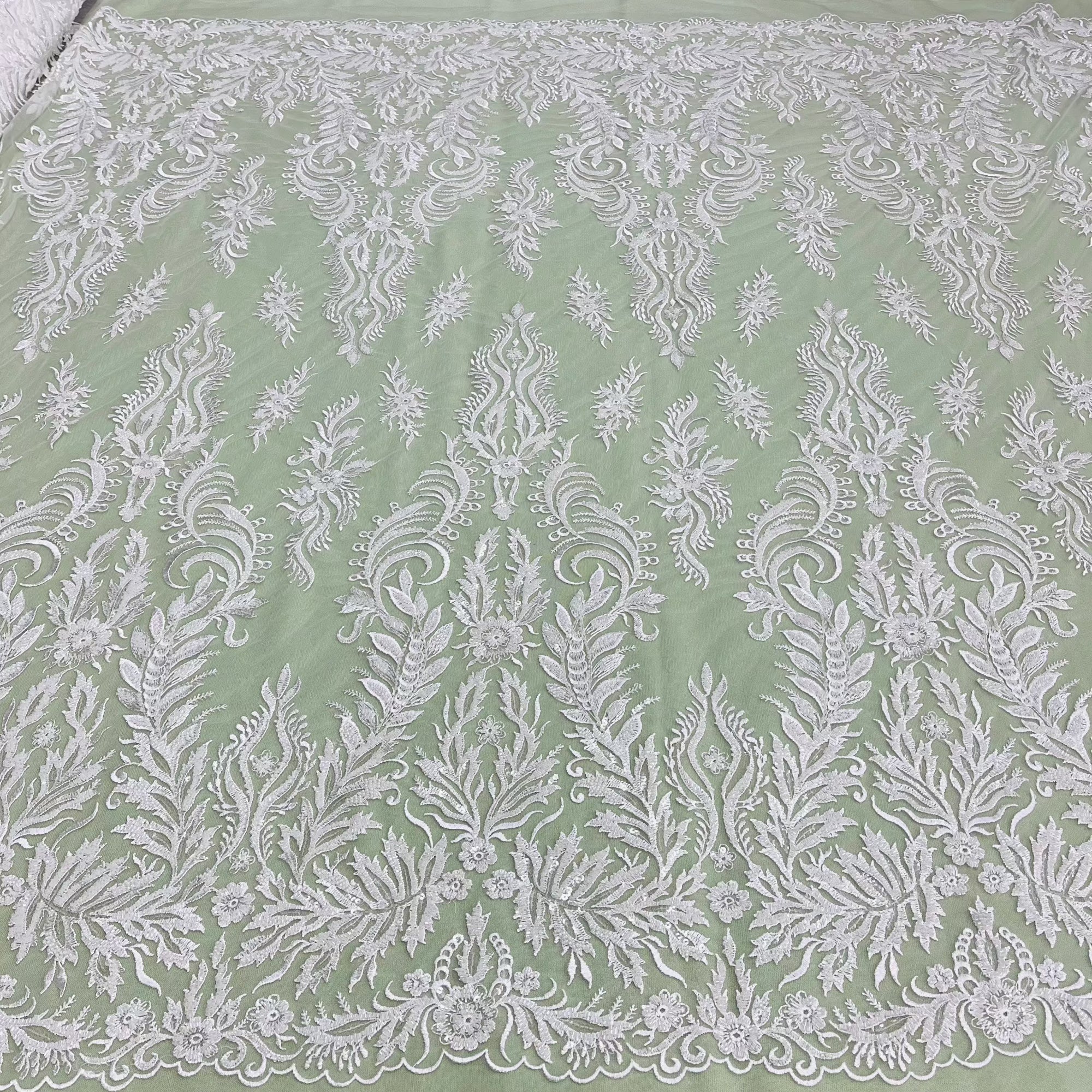 Beaded & Sequined Lace Fabric Embroidered on 100% Polyester Net Mesh | Lace USA - GD-13322