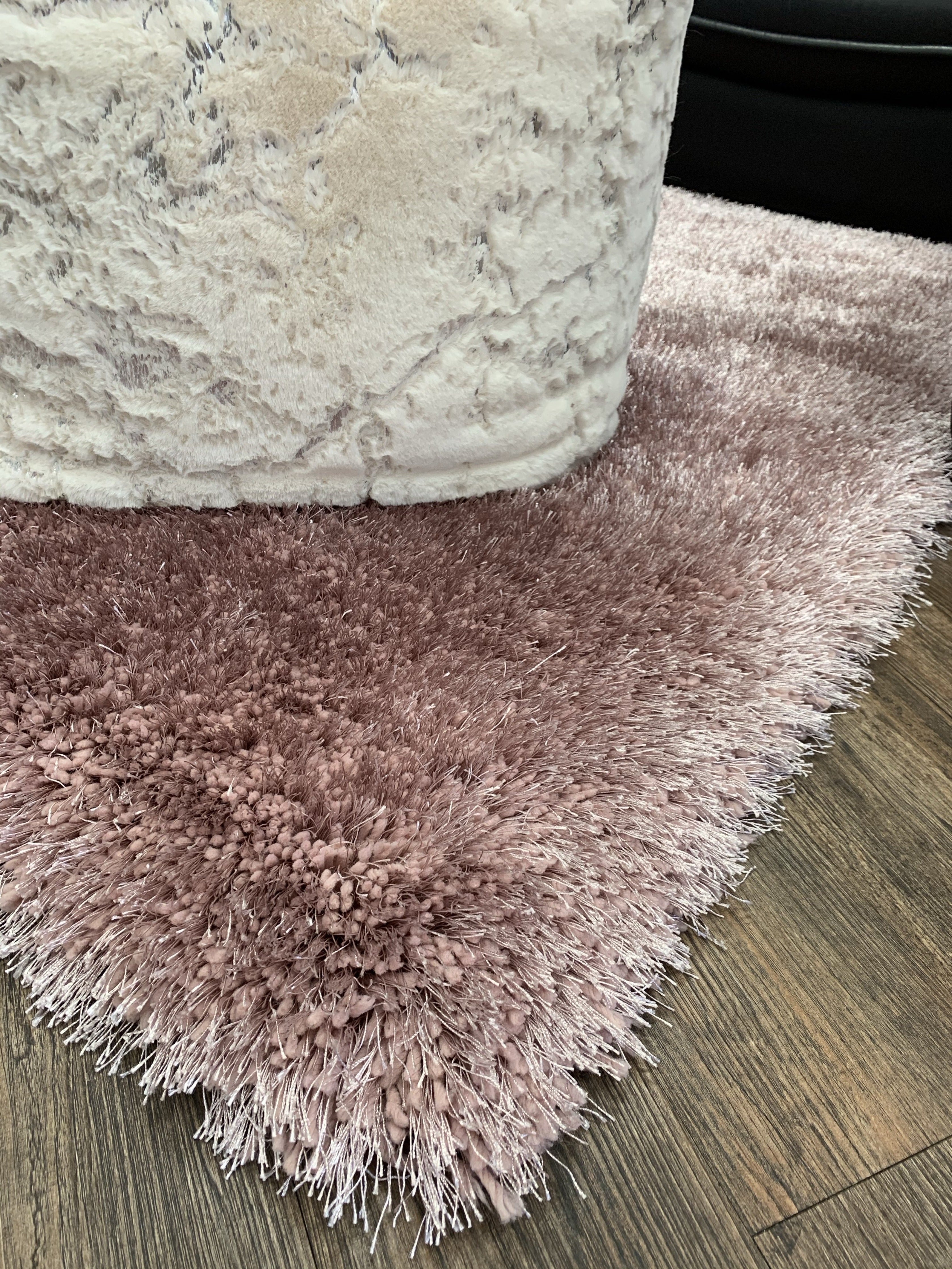 Pale Or Dusty Pink Solid Shag Area Rug/Carpet - Crafted from 100% Polyester, Plush Fluffy Shine, Thick and Thin Yarns Design