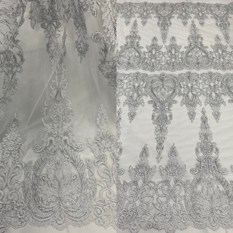 Corded Bridal Lace Fabric Embroidered on 100% Polyester Net Mesh | Lace USA - 97201W
