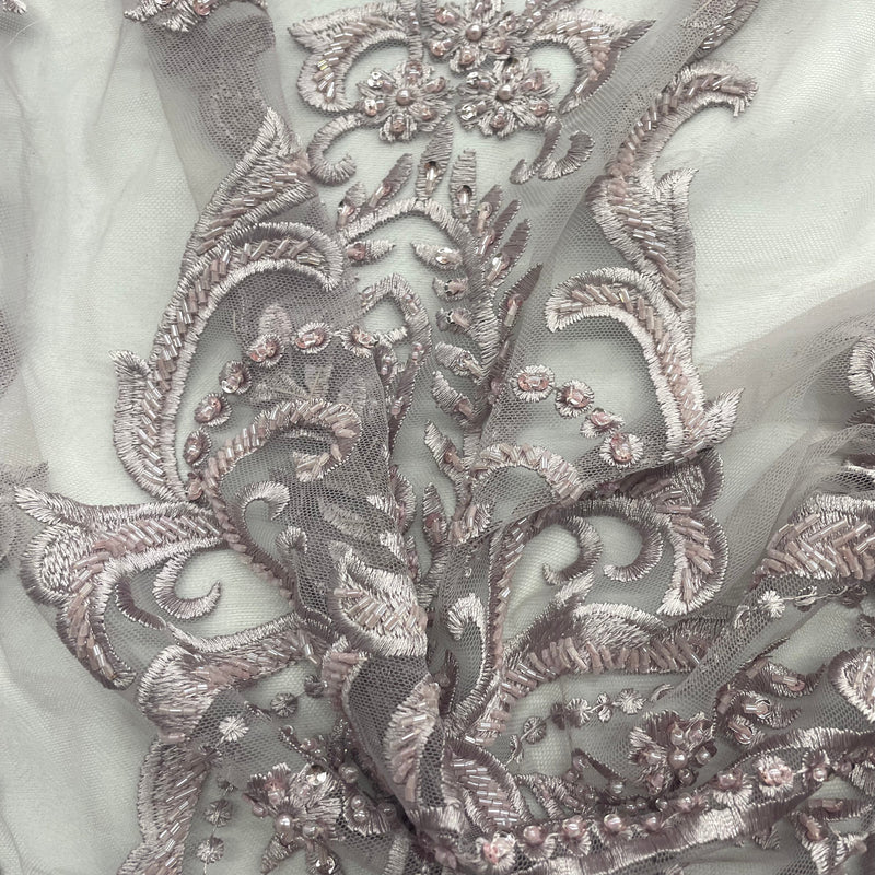 Beaded Lace Fabric Embroidered on 100% Polyester Net Mesh | Lace USA - GD-9117