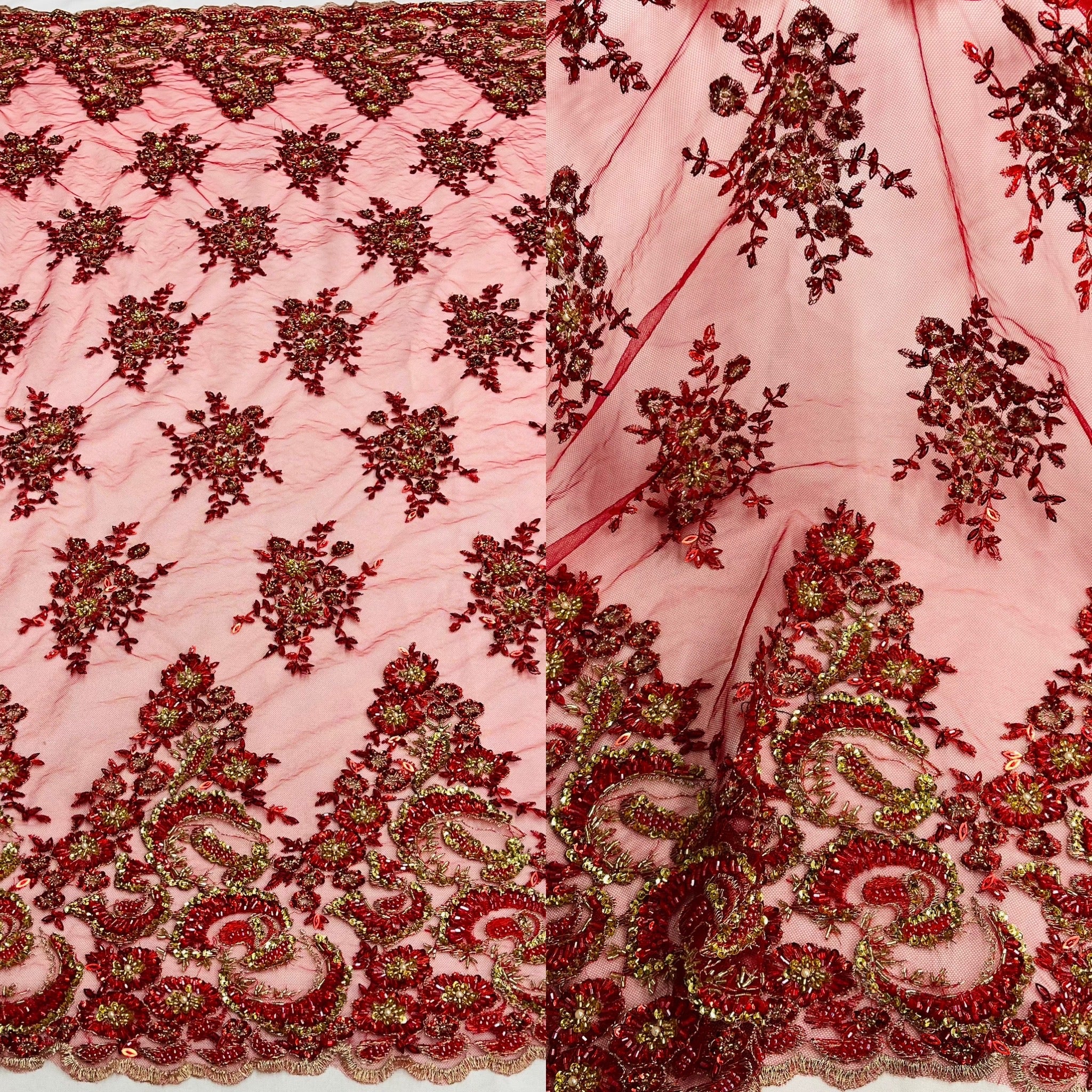 Beaded & Sequined Lace Fabric Embroidered on 100% Polyester Net Mesh | Lace USA - GD-201