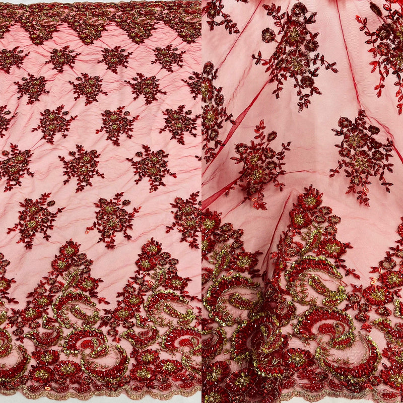 Beaded & Sequined Lace Fabric Embroidered on 100% Polyester Net Mesh | Lace USA - GD-201