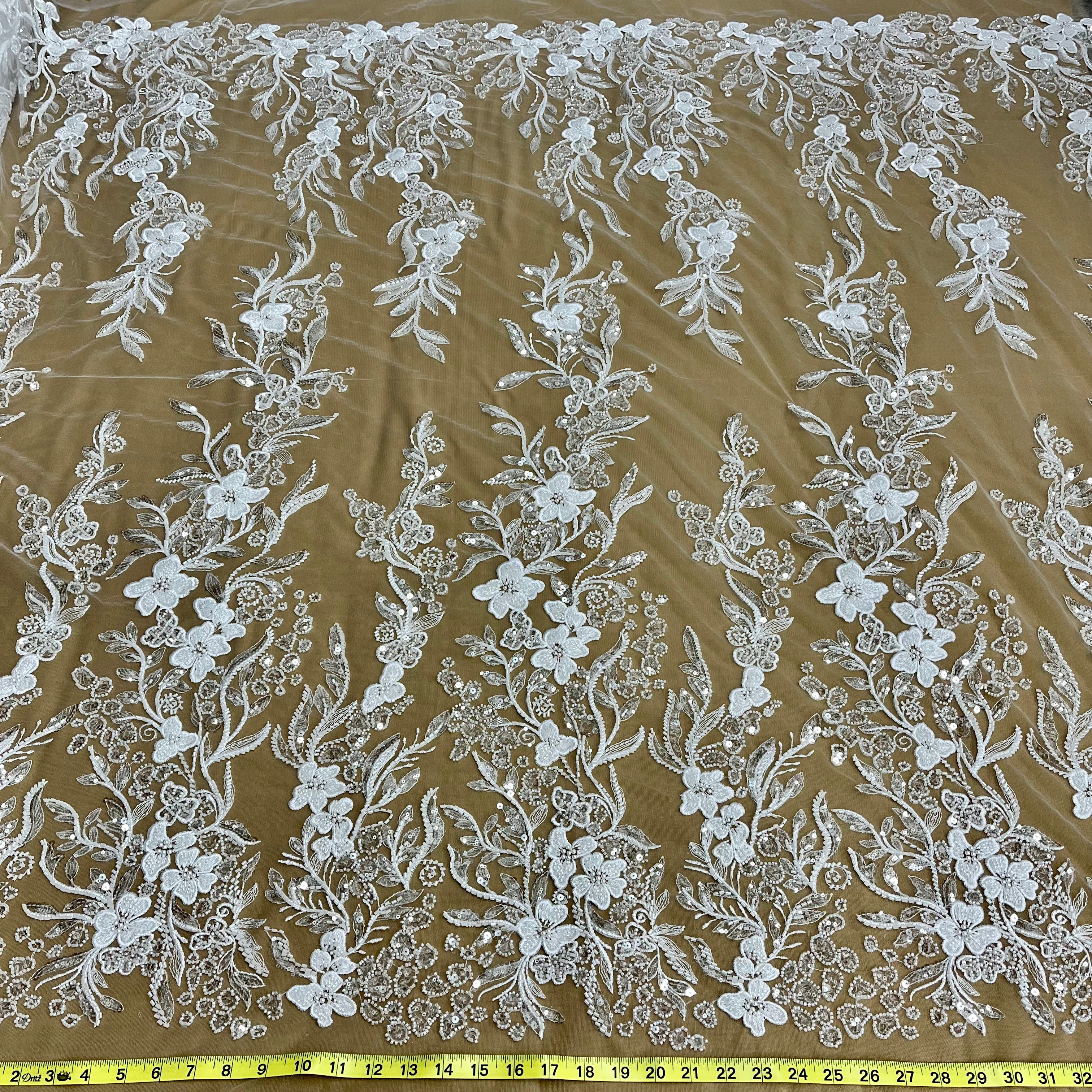 Beaded Lace Fabric Embroidered on 100% Polyester Net Mesh | Lace USA - GD-220703