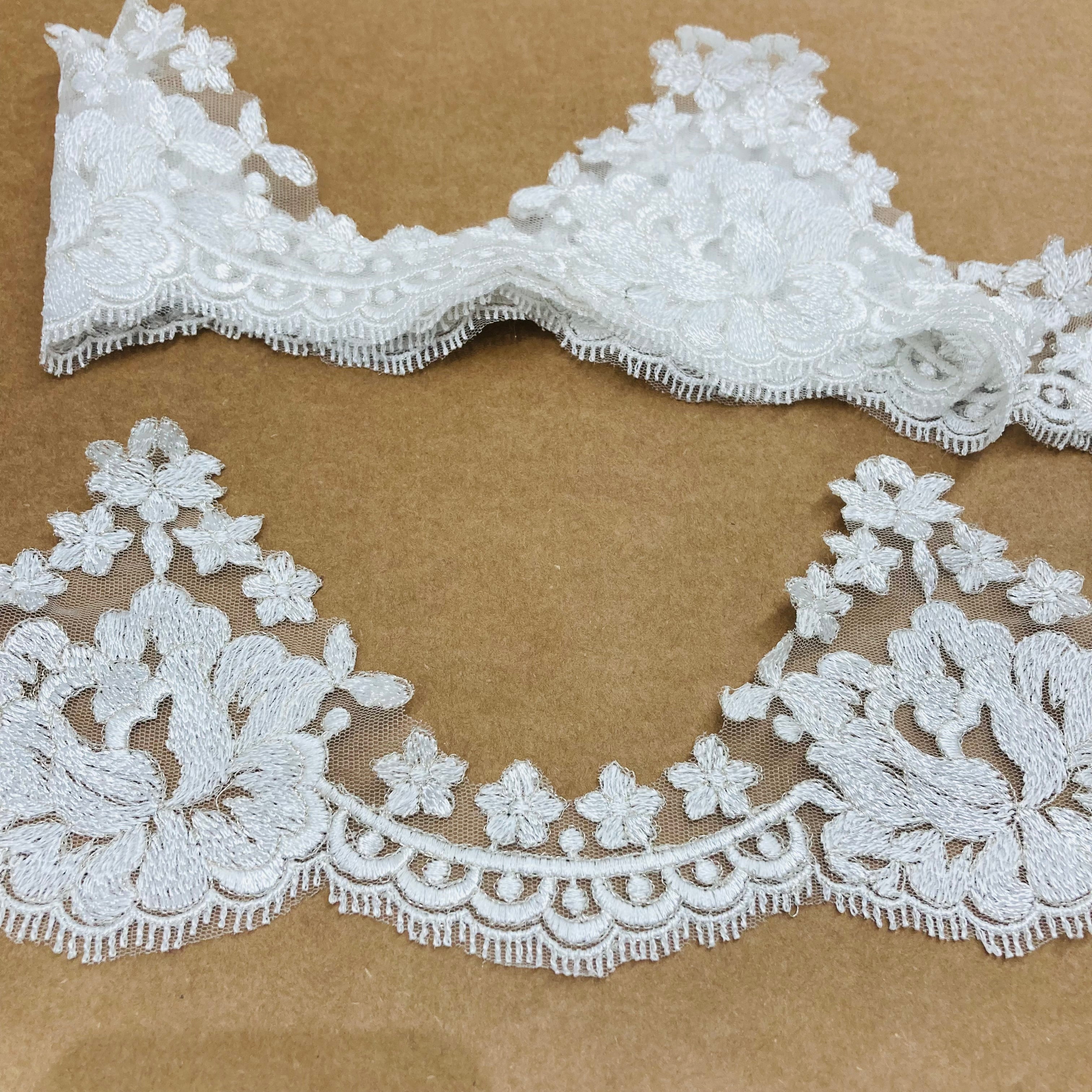 Embroidered Floral Lace Trim – for Bridal Gowns, Veils, Baptism | Lace USA - 21842W