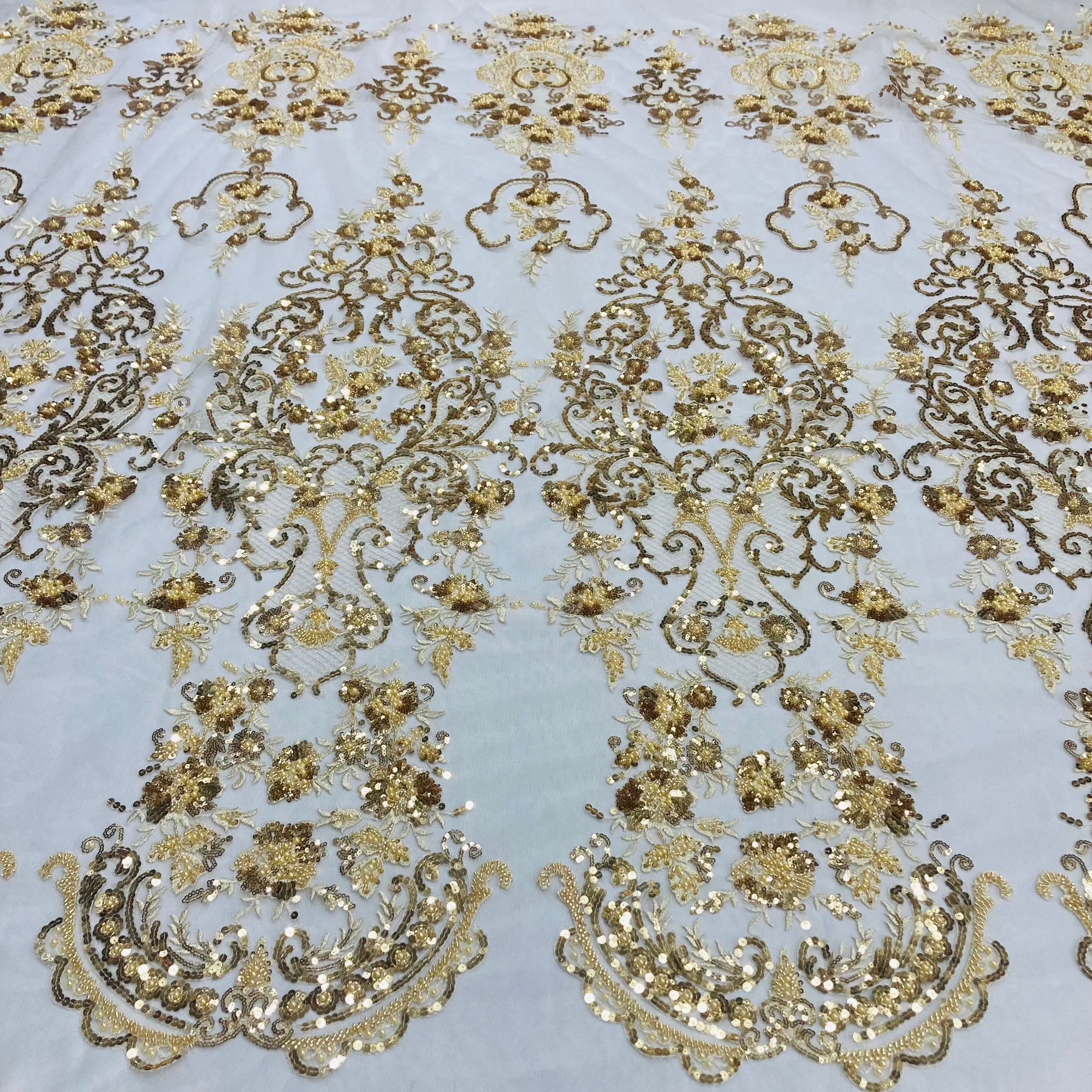 Beaded Lace Fabric Embroidered on 100% Polyester Net Mesh Lace USA - GD-210907