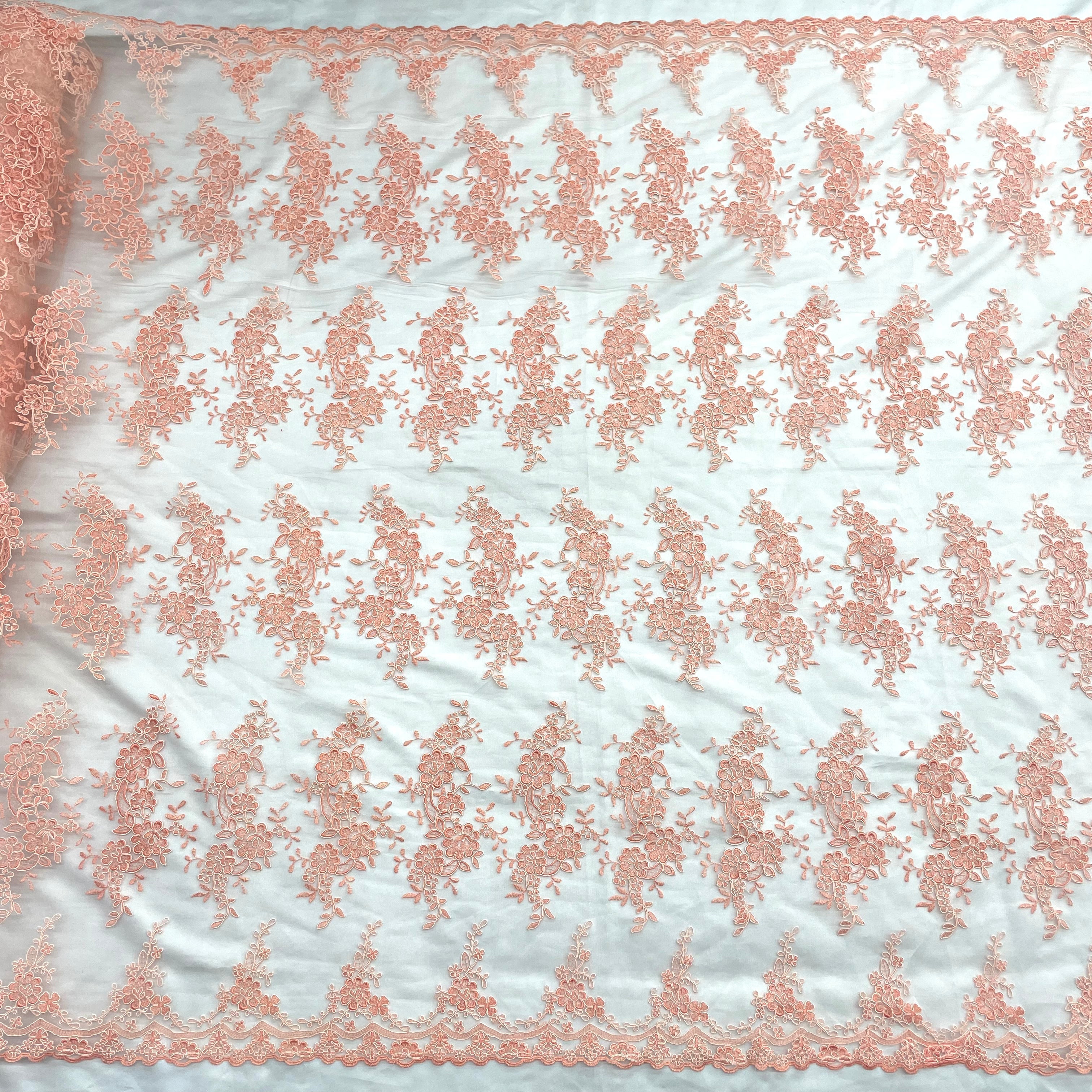 Corded Bridal Lace Fabric Embroidered on 100% Polyester Net Mesh | Lace USA - 97200W