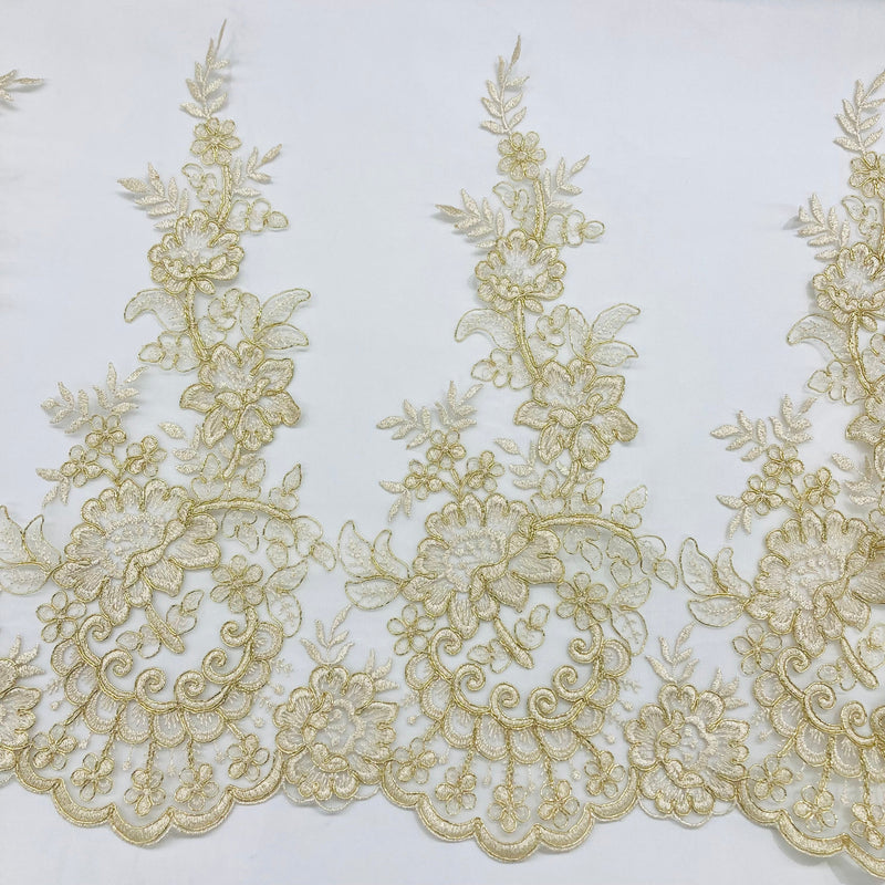 Corded Lace Trimming Embroidered on 100% Polyester Net Mesh | Lace USA - 73002W/1