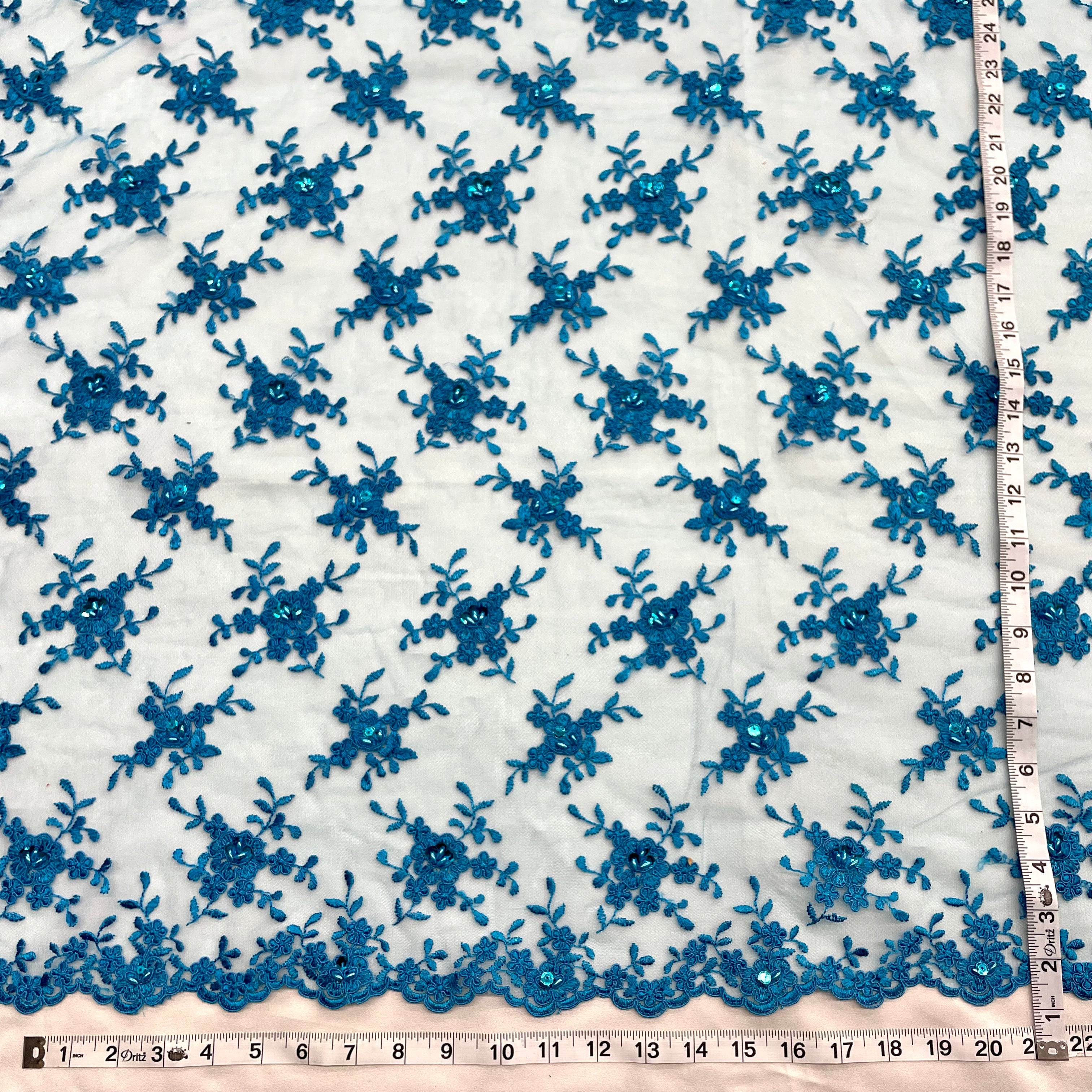 Beaded & Corded Bridal Lace Fabric Embroidered on 100% Polyester Net Mesh | Lace USA - 96646W-BP