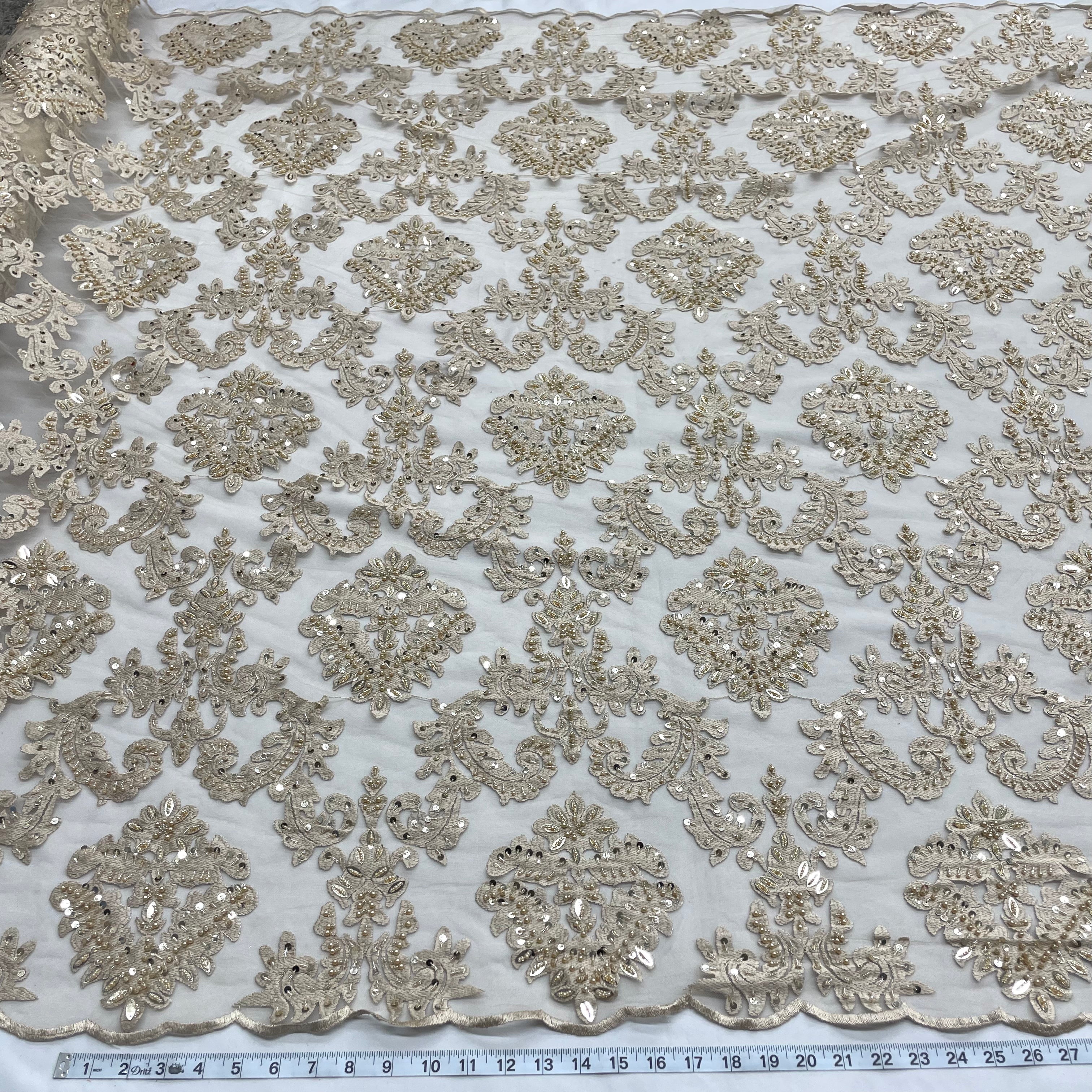 Beaded Lace Fabric Embroidered on 100% Polyester Net Mesh | Lace USA - GD-262