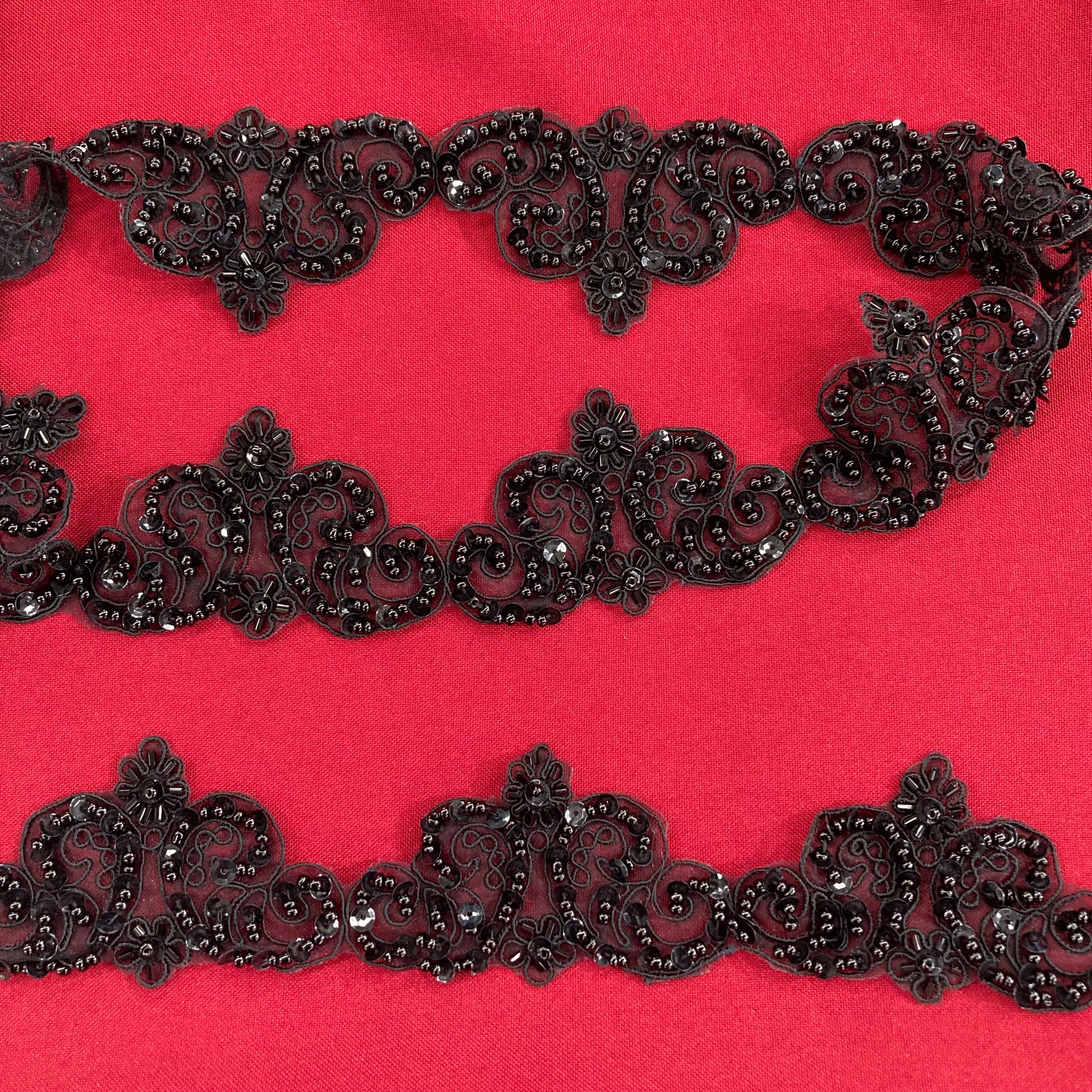 Beaded & Corded Lace Trimming Embroidered on 100% Polyester Organza | Lace USA - 96947N-BP