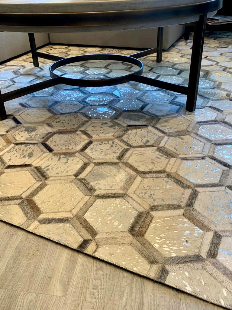 Natural Leather Metallic Patchwork Cowhide Area Rug