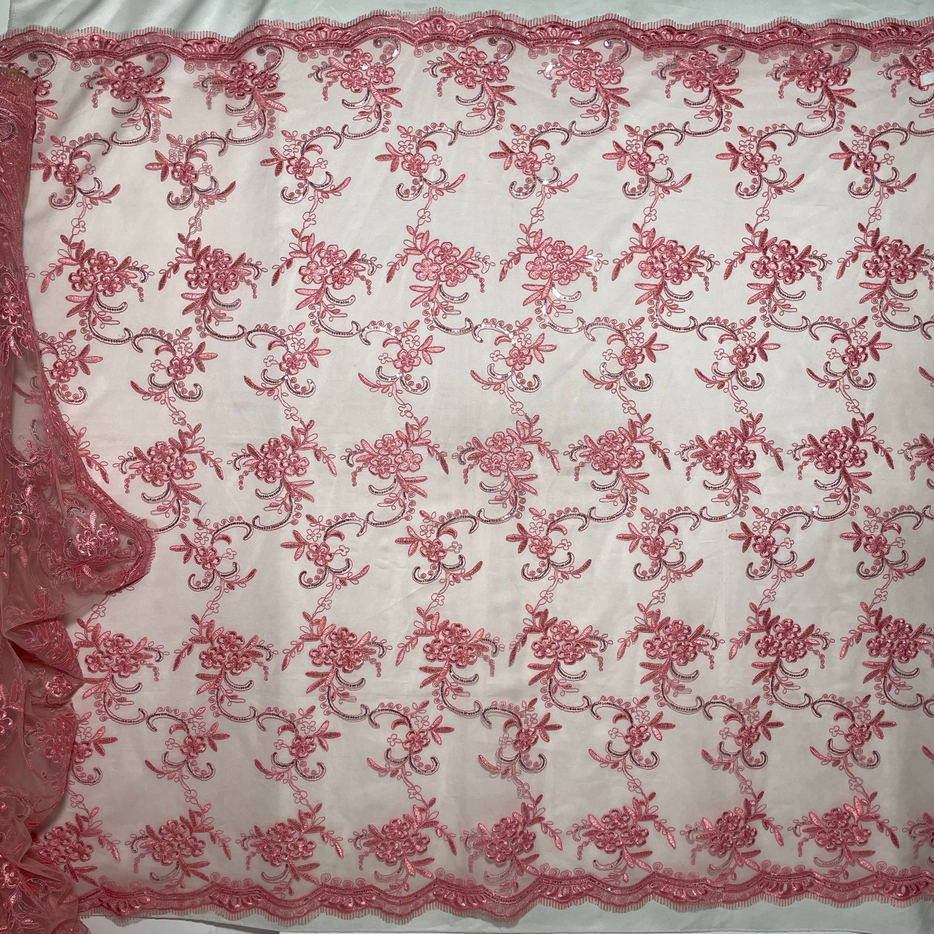 Sequined & Corded Lace Fabric Embroidered on 100% Polyester Net Mesh | Lace USA - GD-09