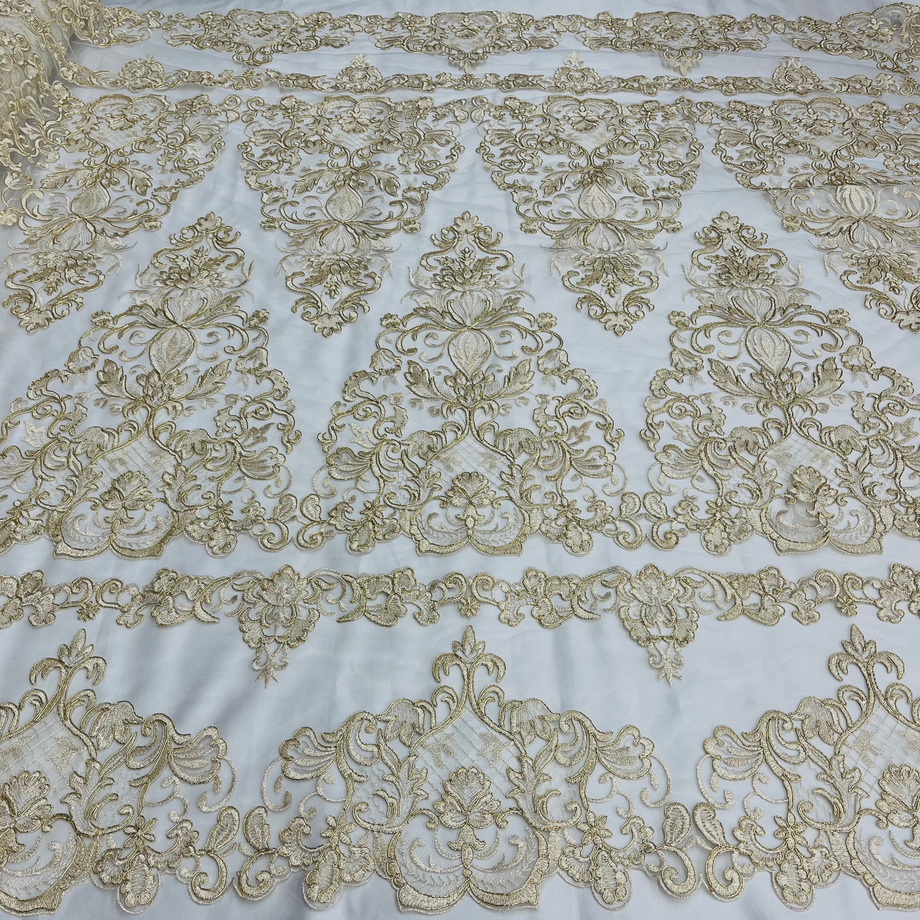 Corded Bridal Lace Fabric Embroidered on 100% Polyester Net Mesh | Lace USA - 97070W