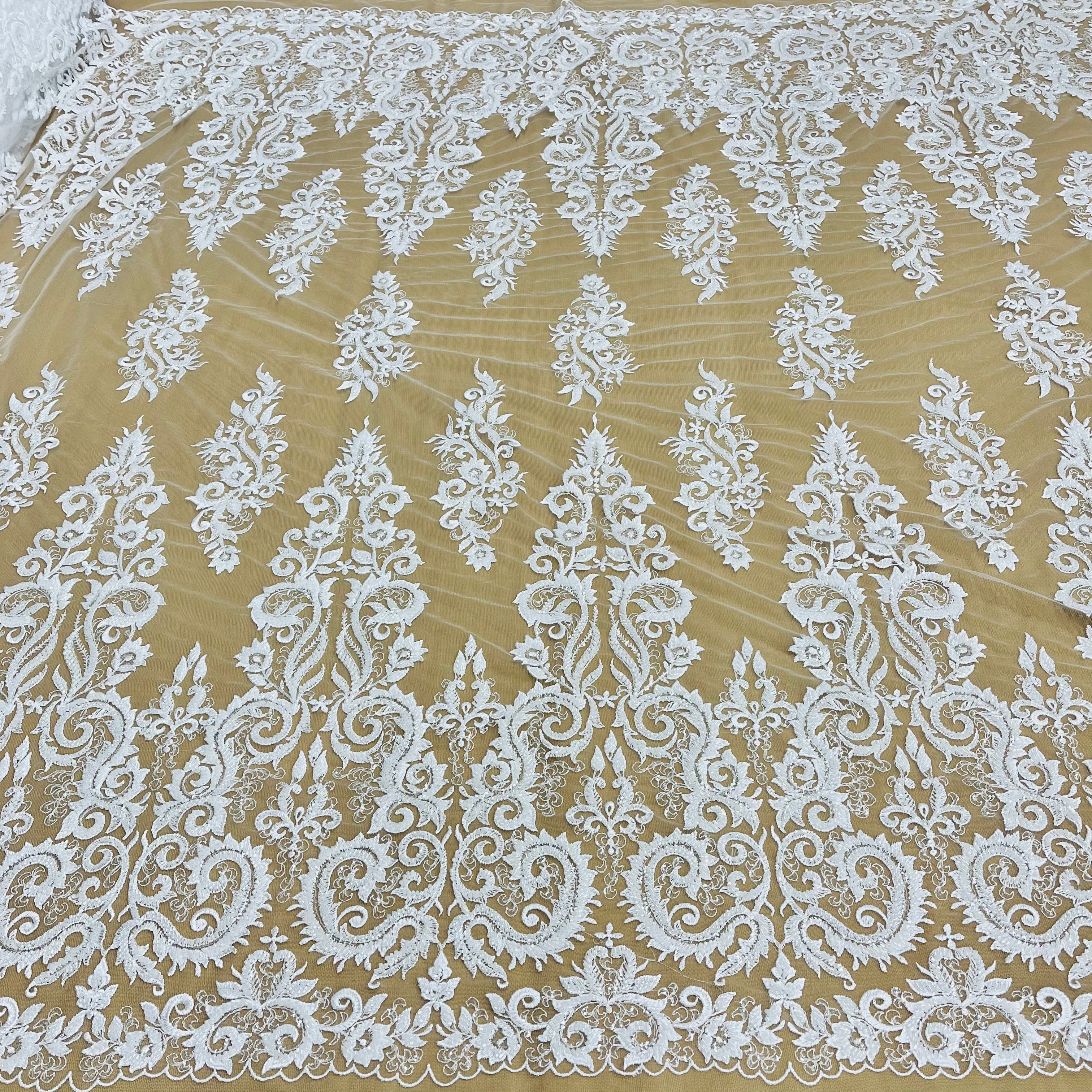 Beaded Lace Fabric Embroidered on 100% Polyester Net Mesh | Lace USA - GD-13315
