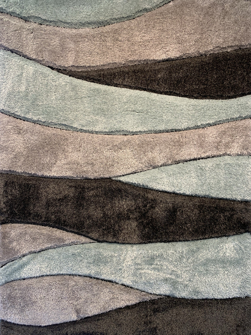 Touch of Aqua/Gray/Silver Shag Area Rug/Carpet | Style# SR-731 - Crafted from 100% Polyester, Plush Fluffy Shine 3D Stone Design