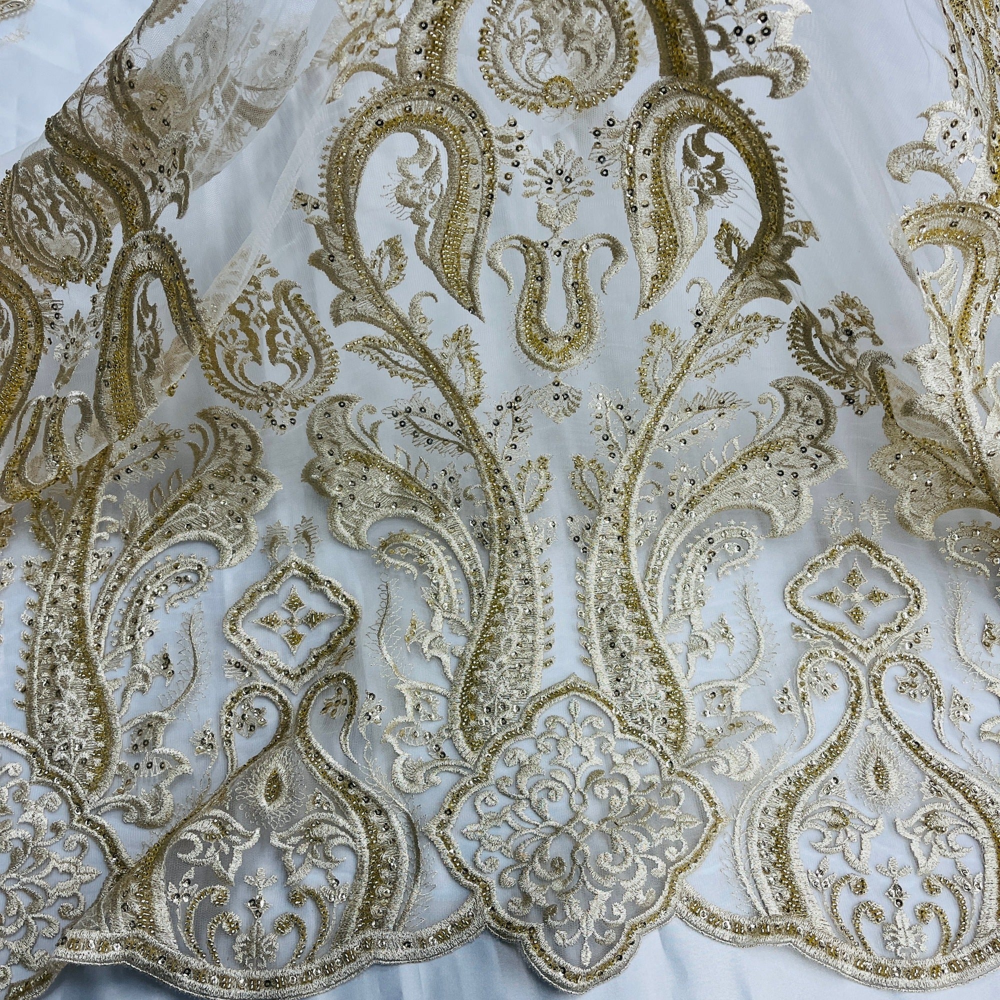 Beaded Lace Fabric Embroidered on 100% Polyester Net Mesh | Lace USA - GD-61416
