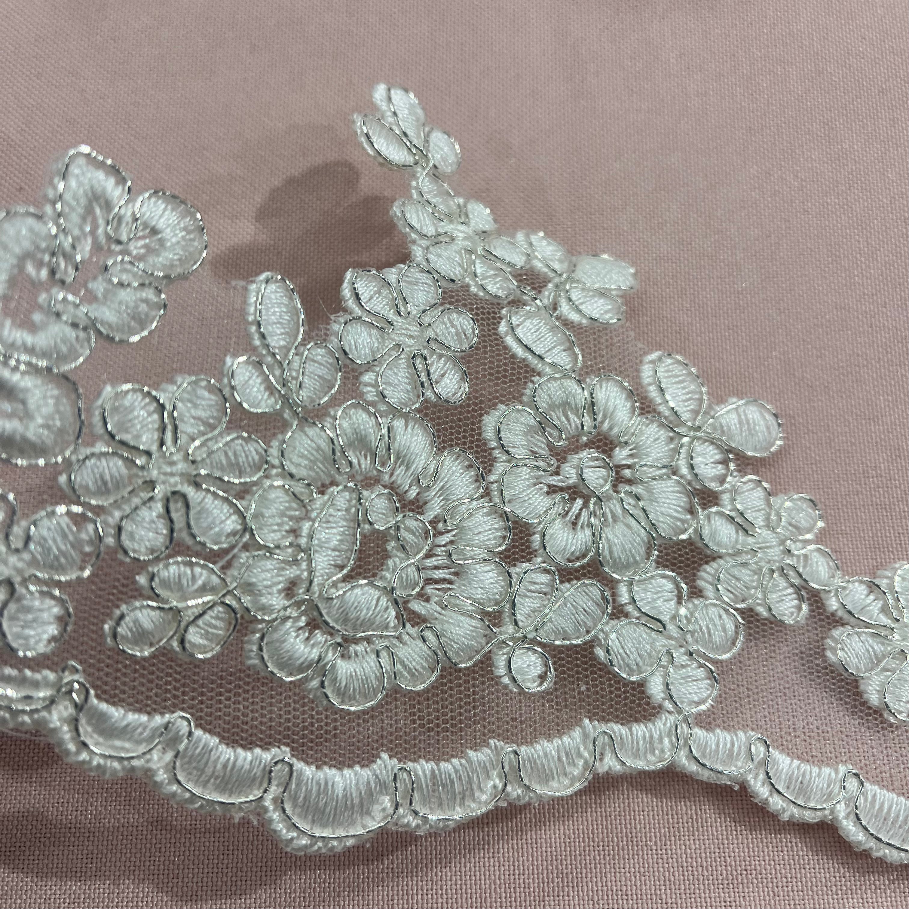 Corded Lace Trimming Embroidered on 100% Polyester Net Mesh | Lace USA - 97121W