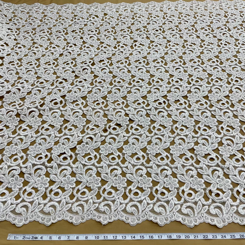 Beaded & Corded Bridal Lace Fabric Embroidered on 100% Polyester Net Mesh | Lace USA -90726N-BP