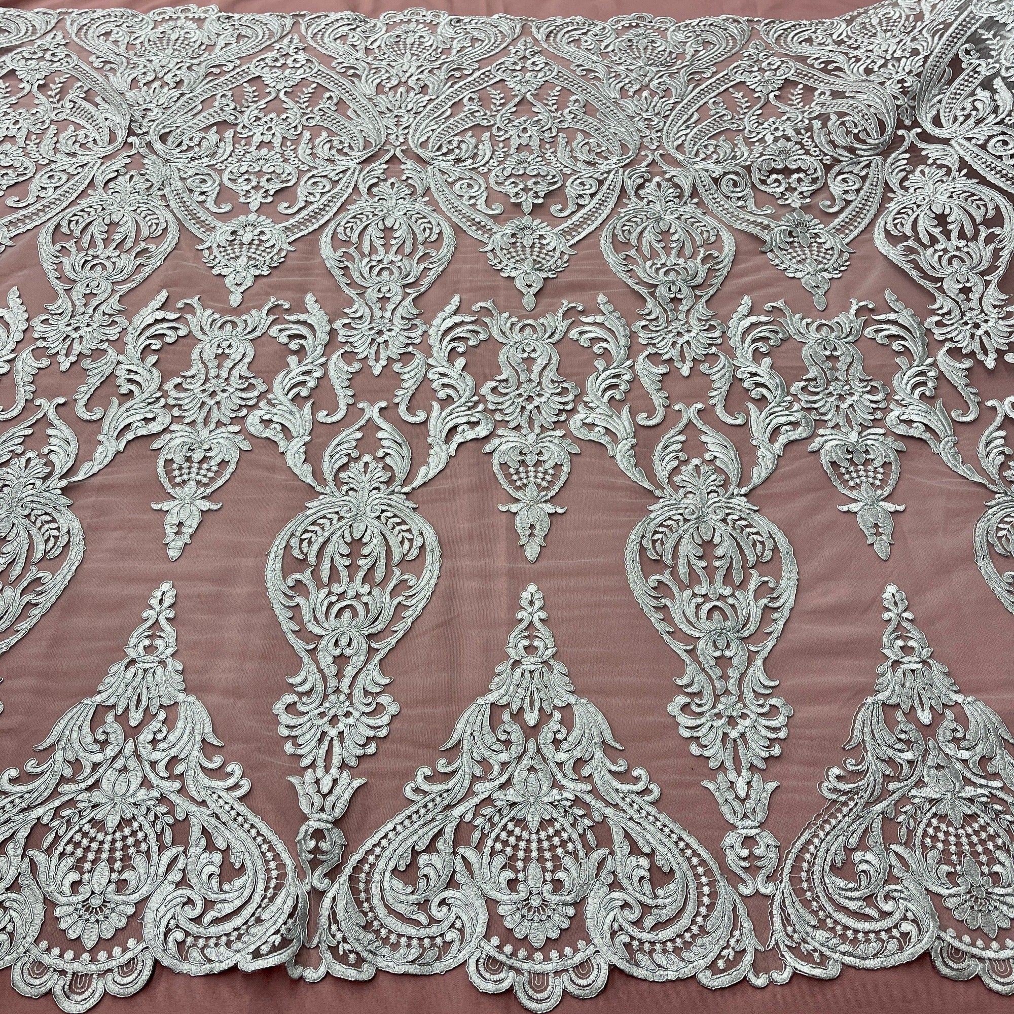 Corded Bridal Lace Fabric Embroidered on 100% Polyester Net Mesh | Lace USA - 97086W