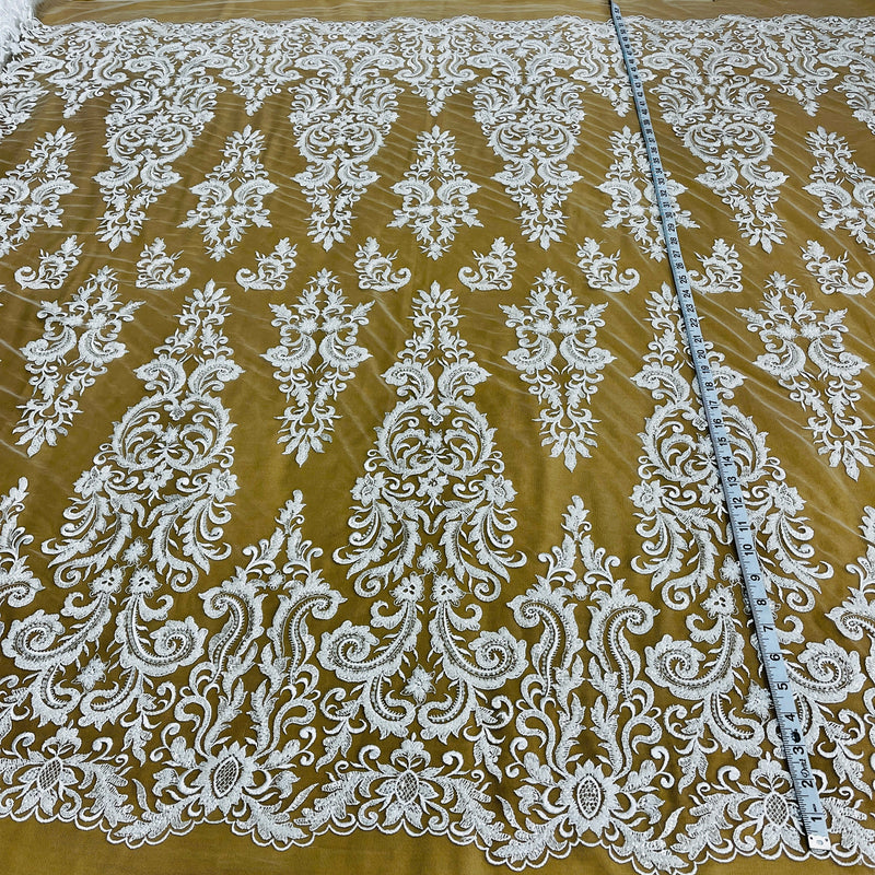 Beaded Lace Fabric Embroidered on 100% Polyester Net Mesh | Lace USA - GD-13294