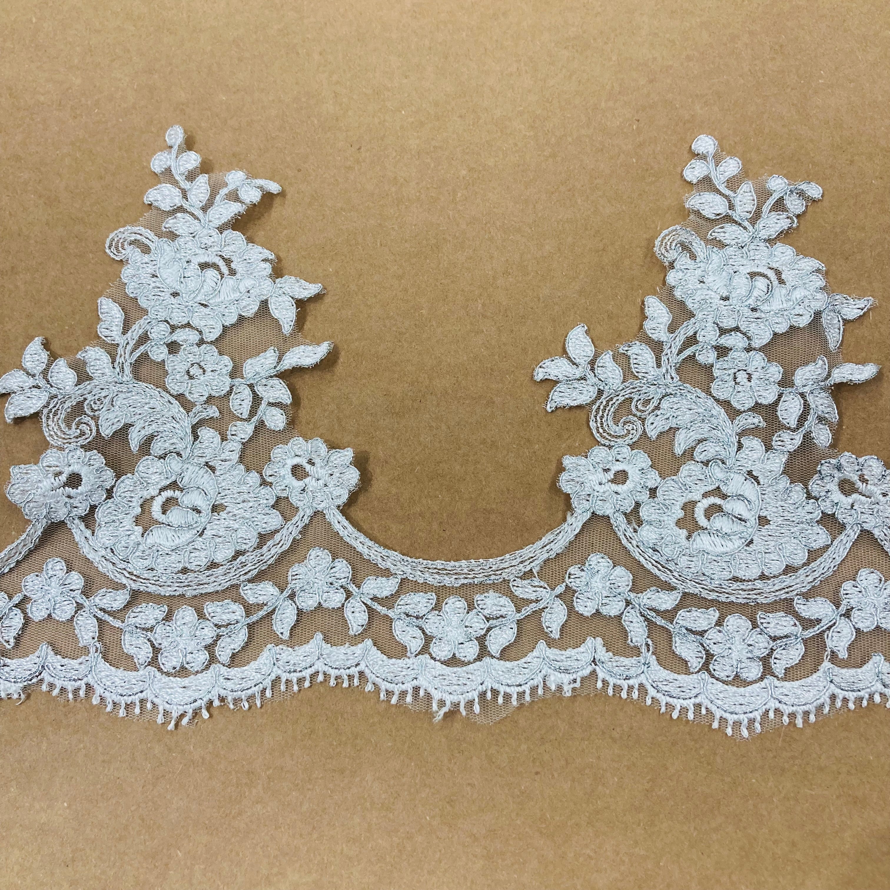 Corded Lace Trimming Embroidered on 100% Polyester Net Mesh | Lace USA - 97008W/1