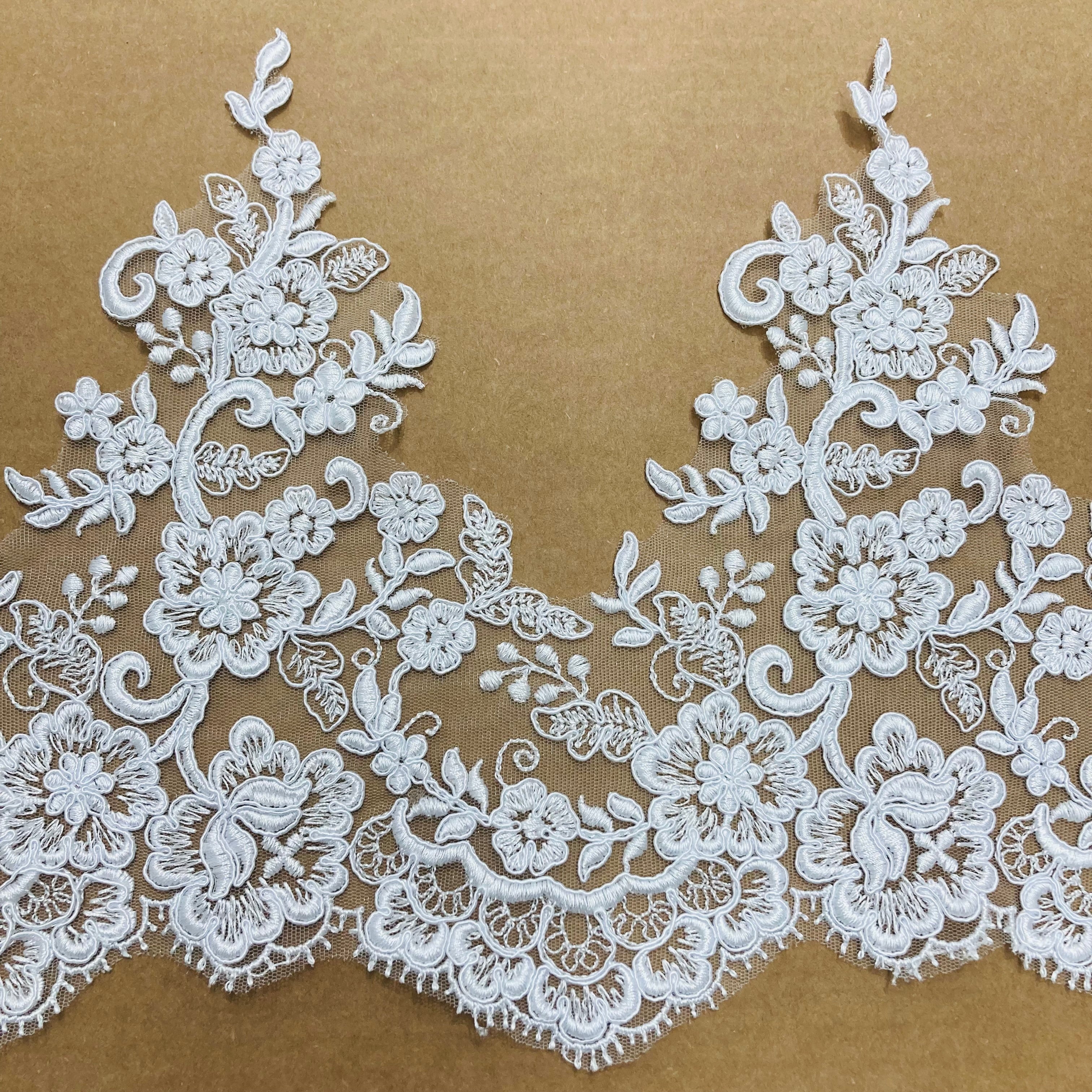 Floral Corded Embroidered Lace Trim with Scalloped Edge | Lace USA - 73001W/1