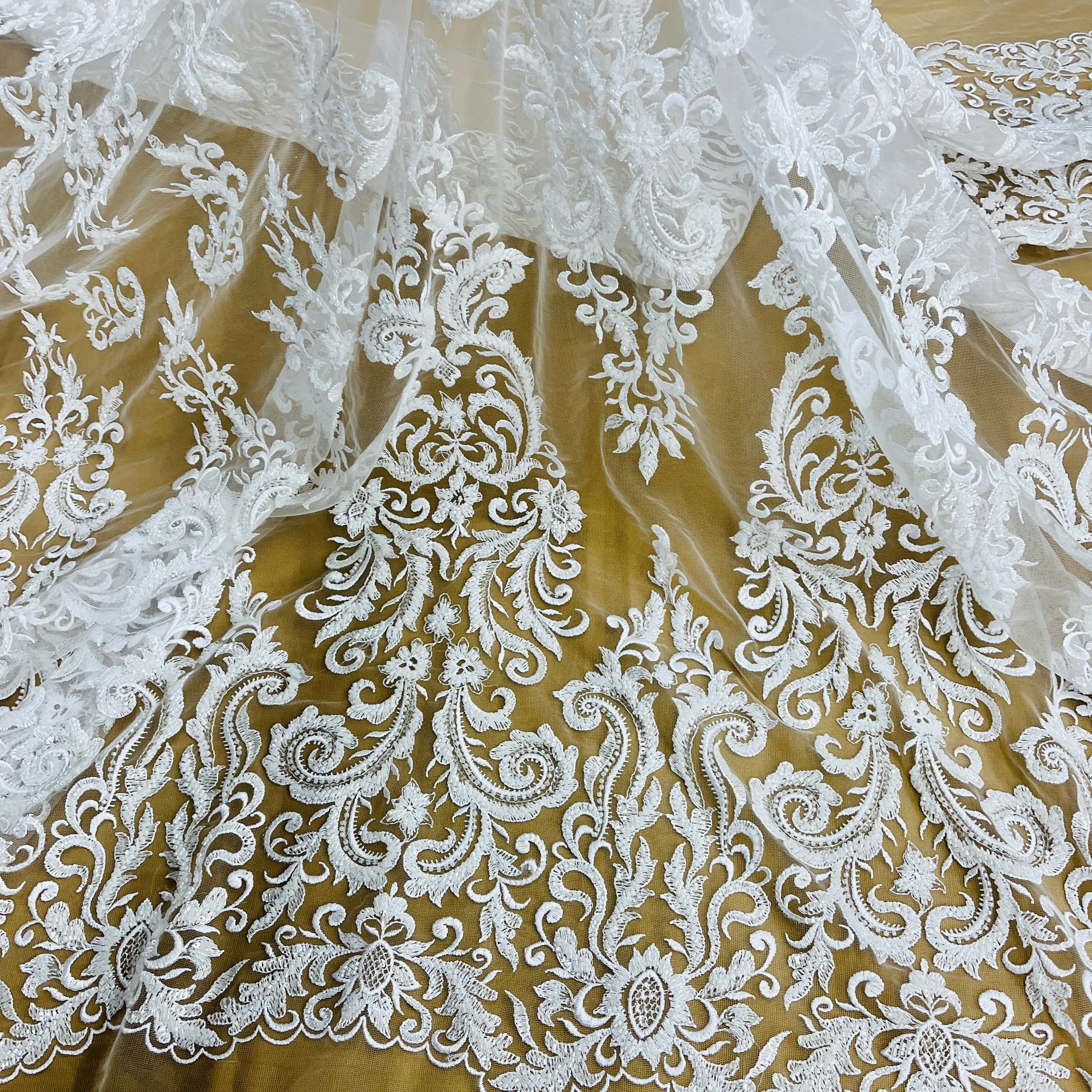 Beaded Lace Fabric Embroidered on 100% Polyester Net Mesh | Lace USA - GD-13294