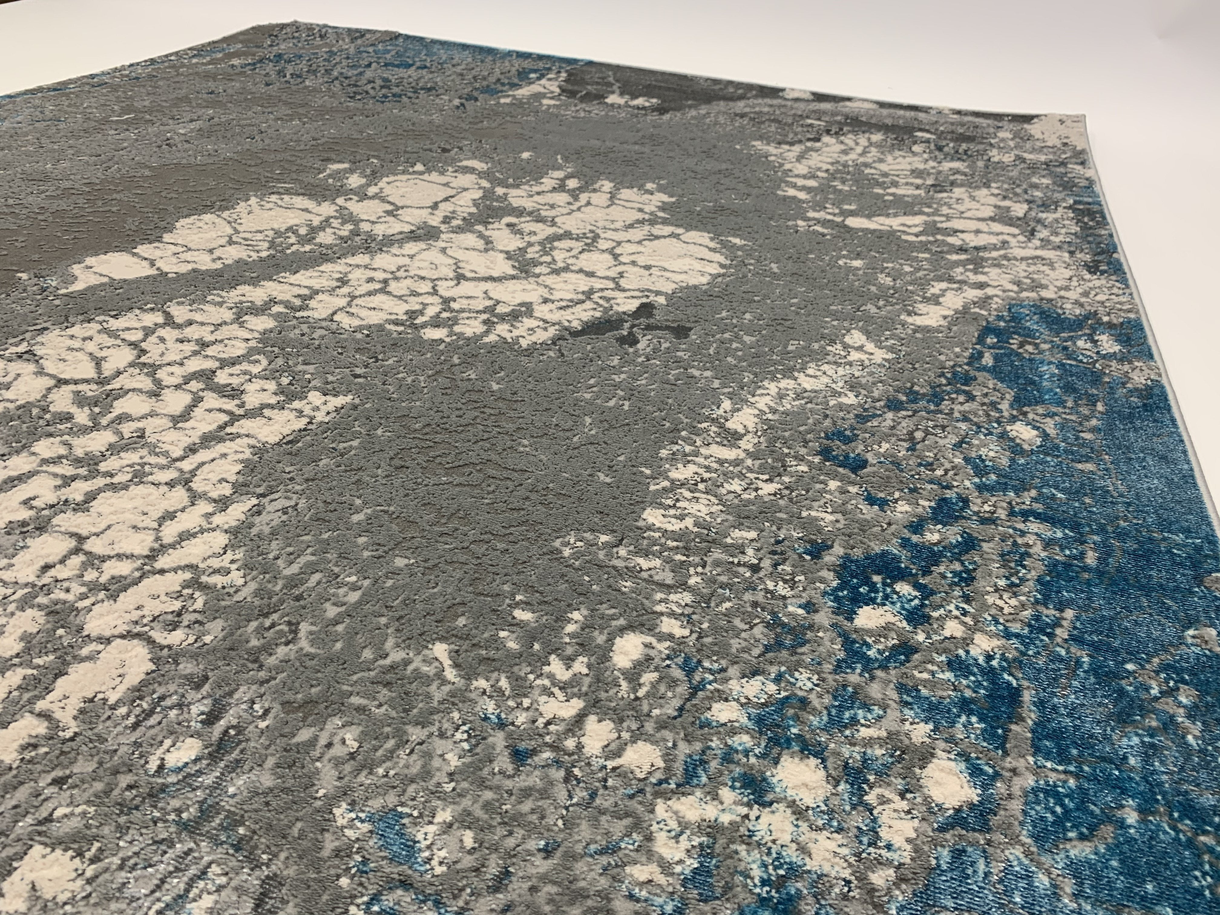 Gray-Tone Blue/Platinum Viscose Area Rug