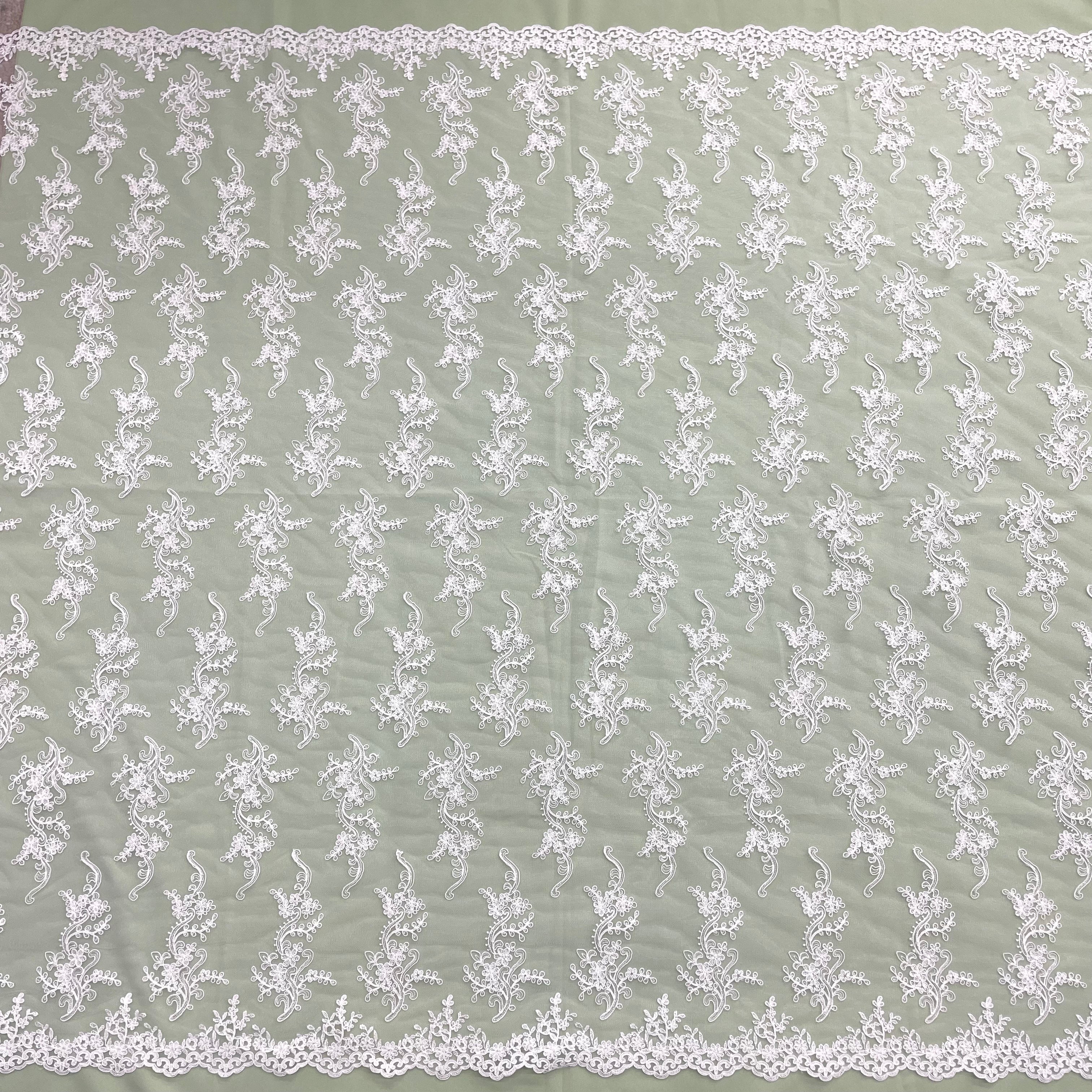 Corded Bridal Lace Fabric Embroidered on 100% Polyester Net Mesh | Lace USA - 97199W