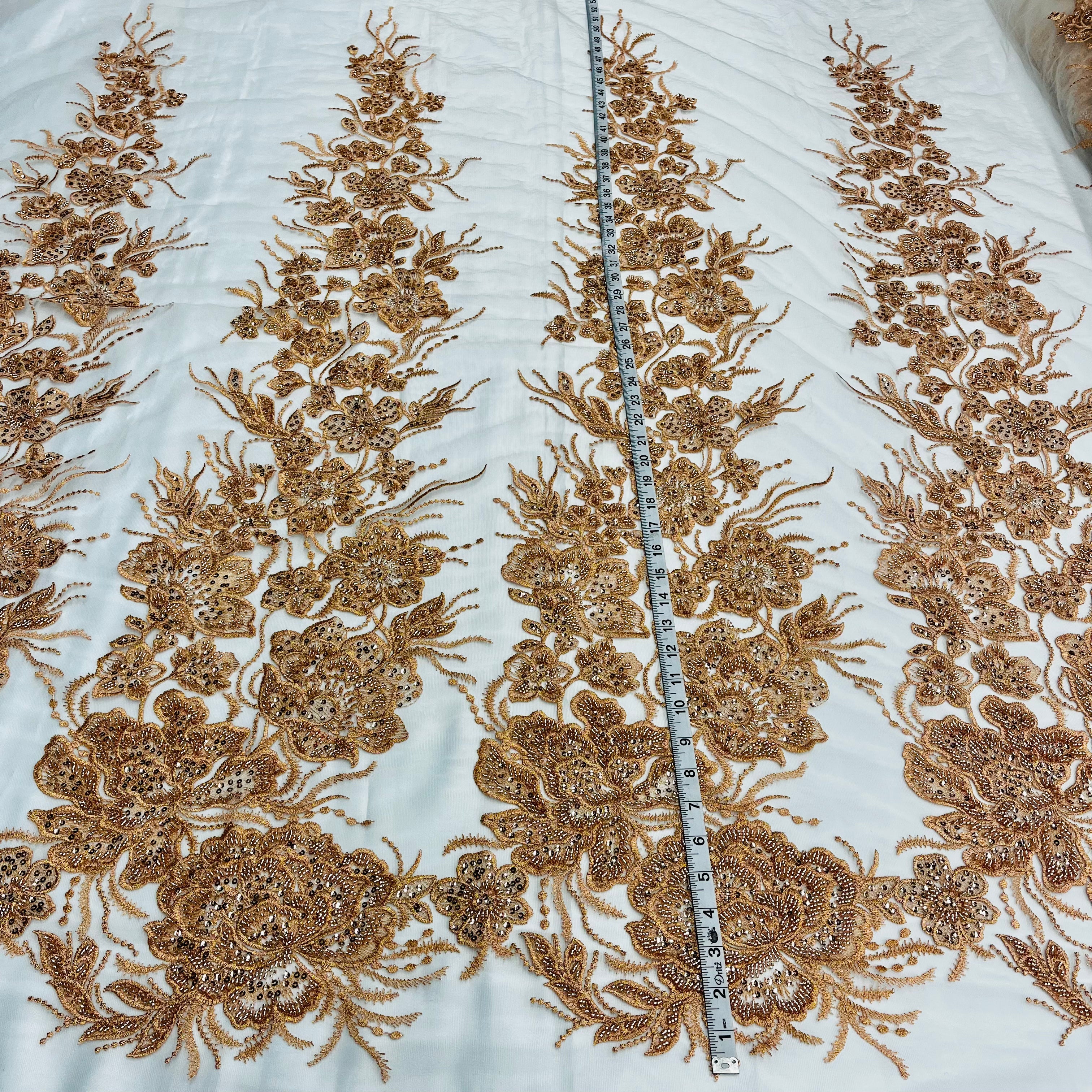 Beaded Lace Fabric Embroidered on 100% Polyester Net Mesh | Lace USA - GD-67313