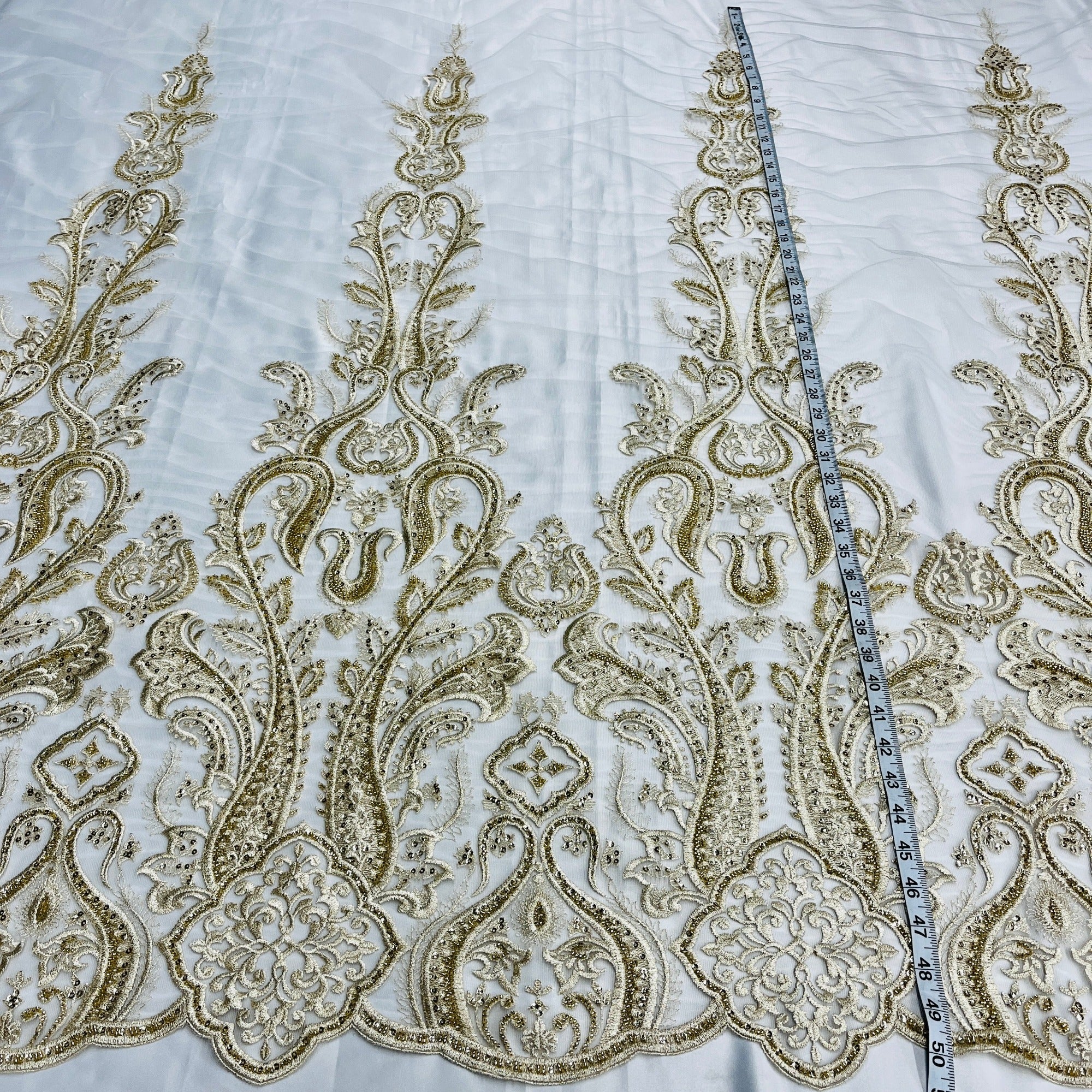 Beaded Lace Fabric Embroidered on 100% Polyester Net Mesh | Lace USA - GD-61416