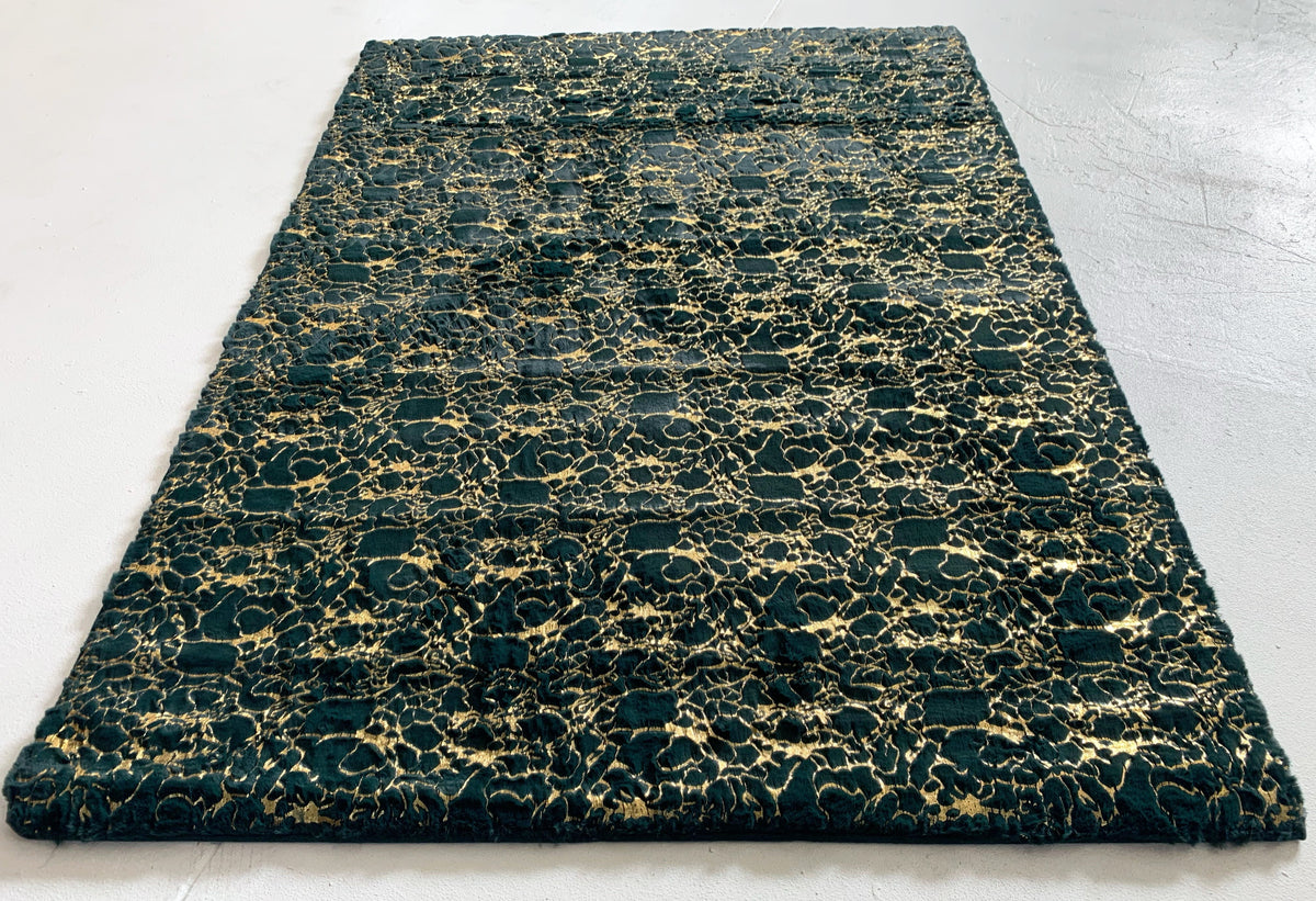 Hunter Green With Golden Metallic Shimmery Design Faux Rabbit Touch Rugs