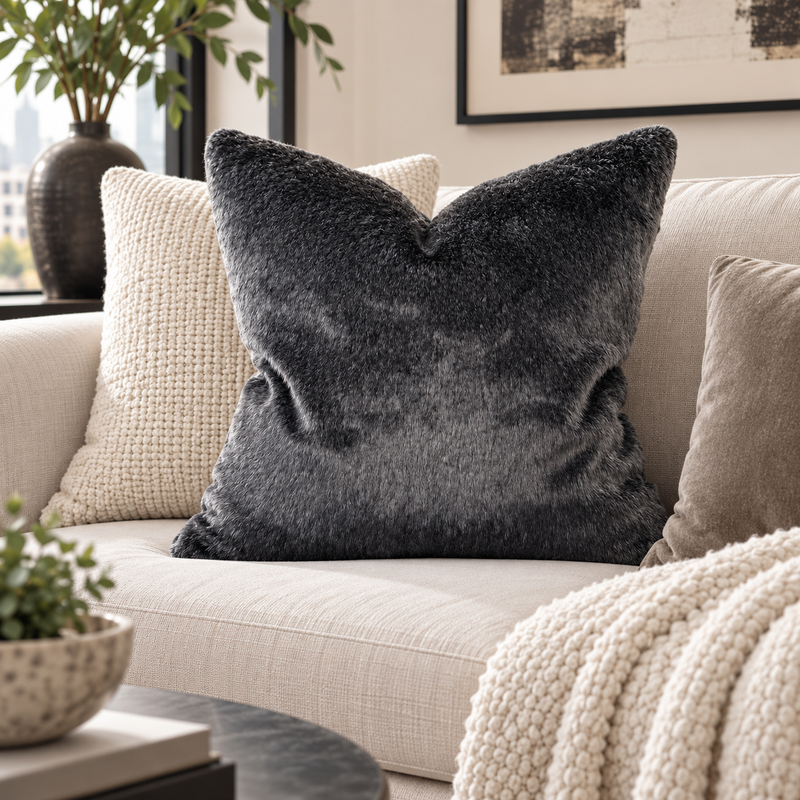 Luxe Black Faux Mink Throw Pillow – MINKO 11