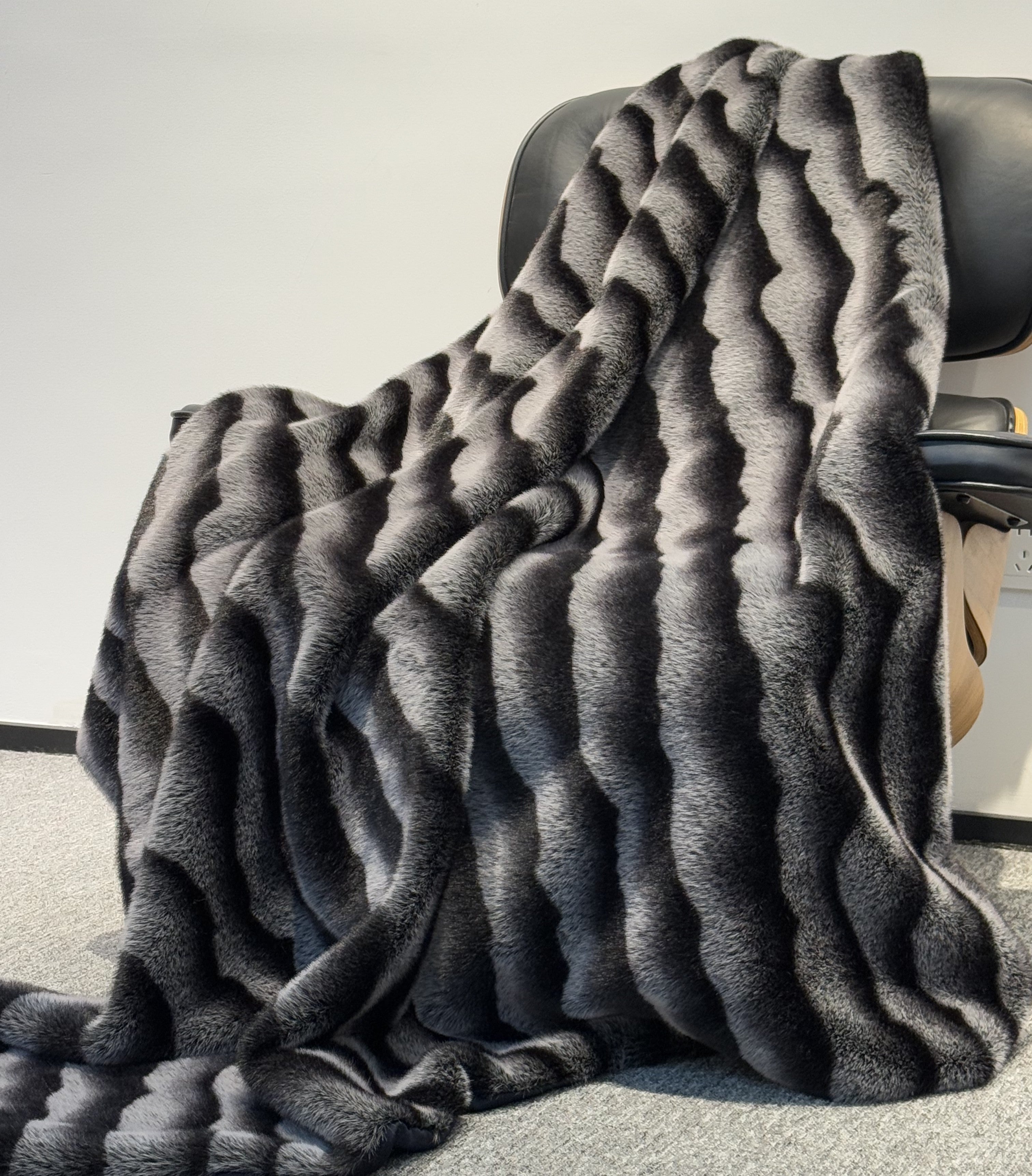 Luxury Soft Warm Faux Mink Throw Blanket - MINKO 13 Black Stripe