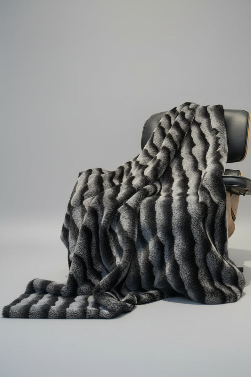 Luxury Soft Warm Faux Mink Throw Blanket - MINKO 13 Black Stripe