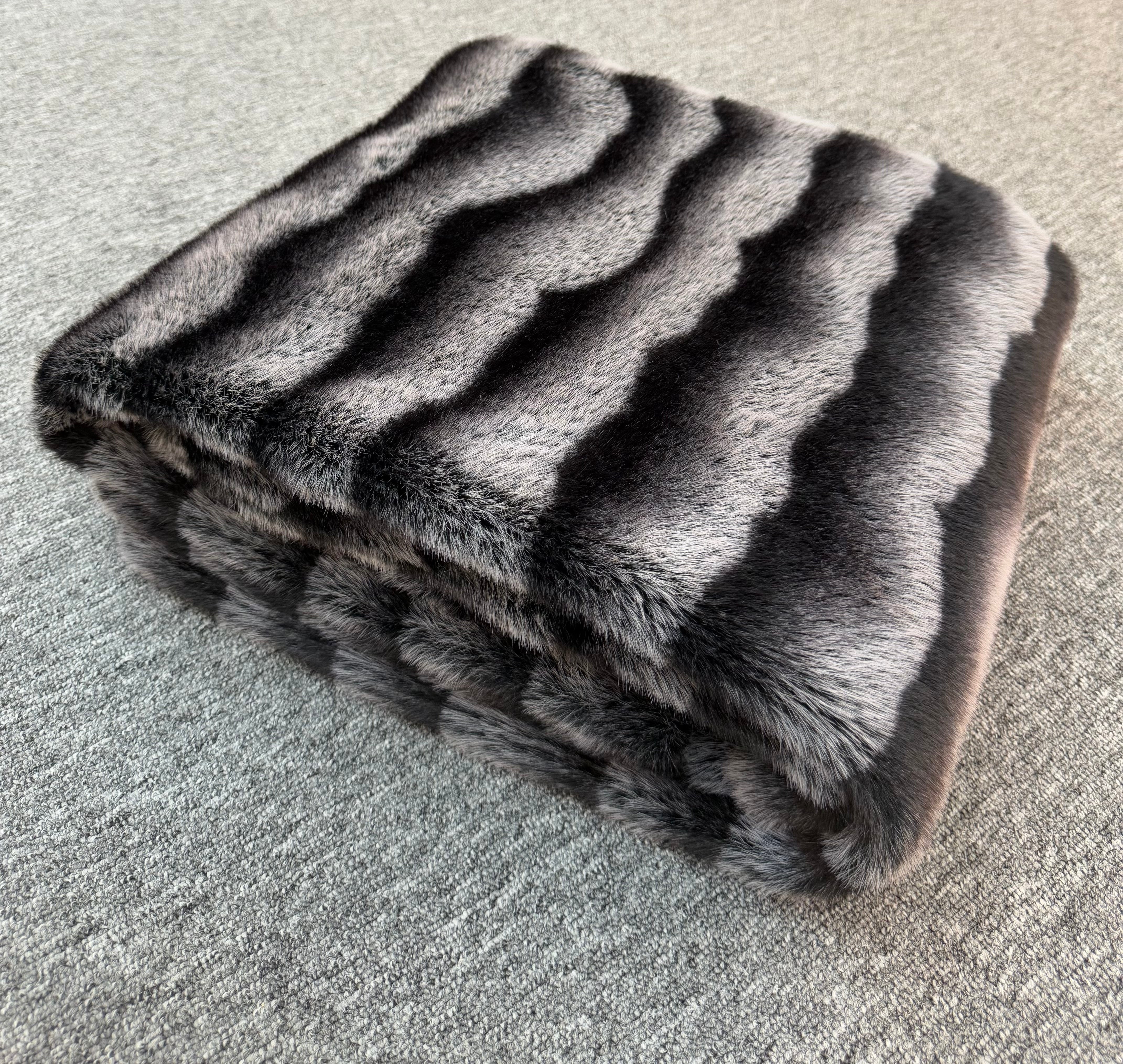 Luxury Soft Warm Faux Mink Throw Blanket - MINKO 13 Black Stripe