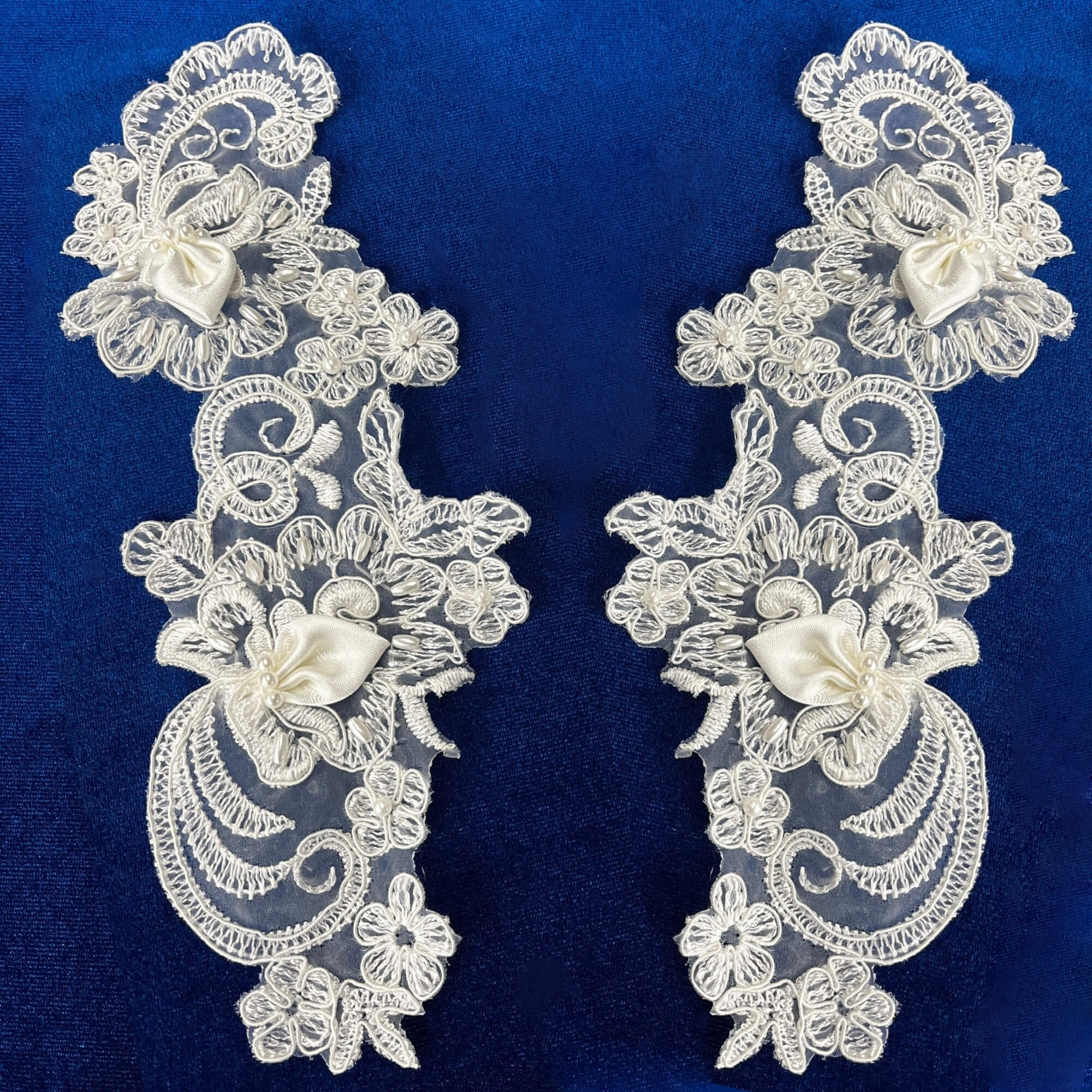 3D Floral Lace Applique Beaded & Embroidered on 100% Polyester Organza | Lace USA - KZ-28