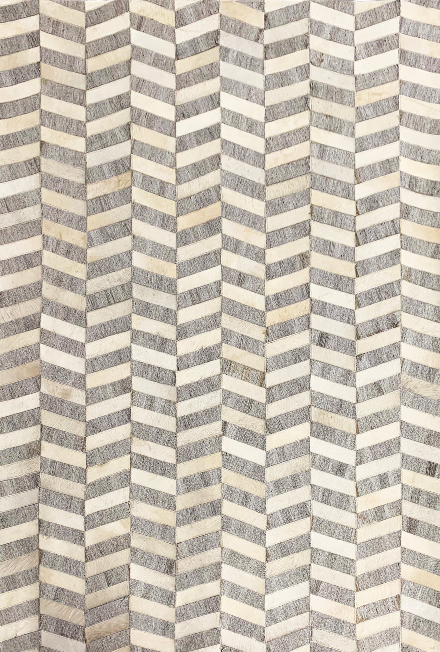 Geometric Chevron Ivory & Grey Cowhide Patchwork Rug - Handmade Leather Patchwork Cowhide PCH165