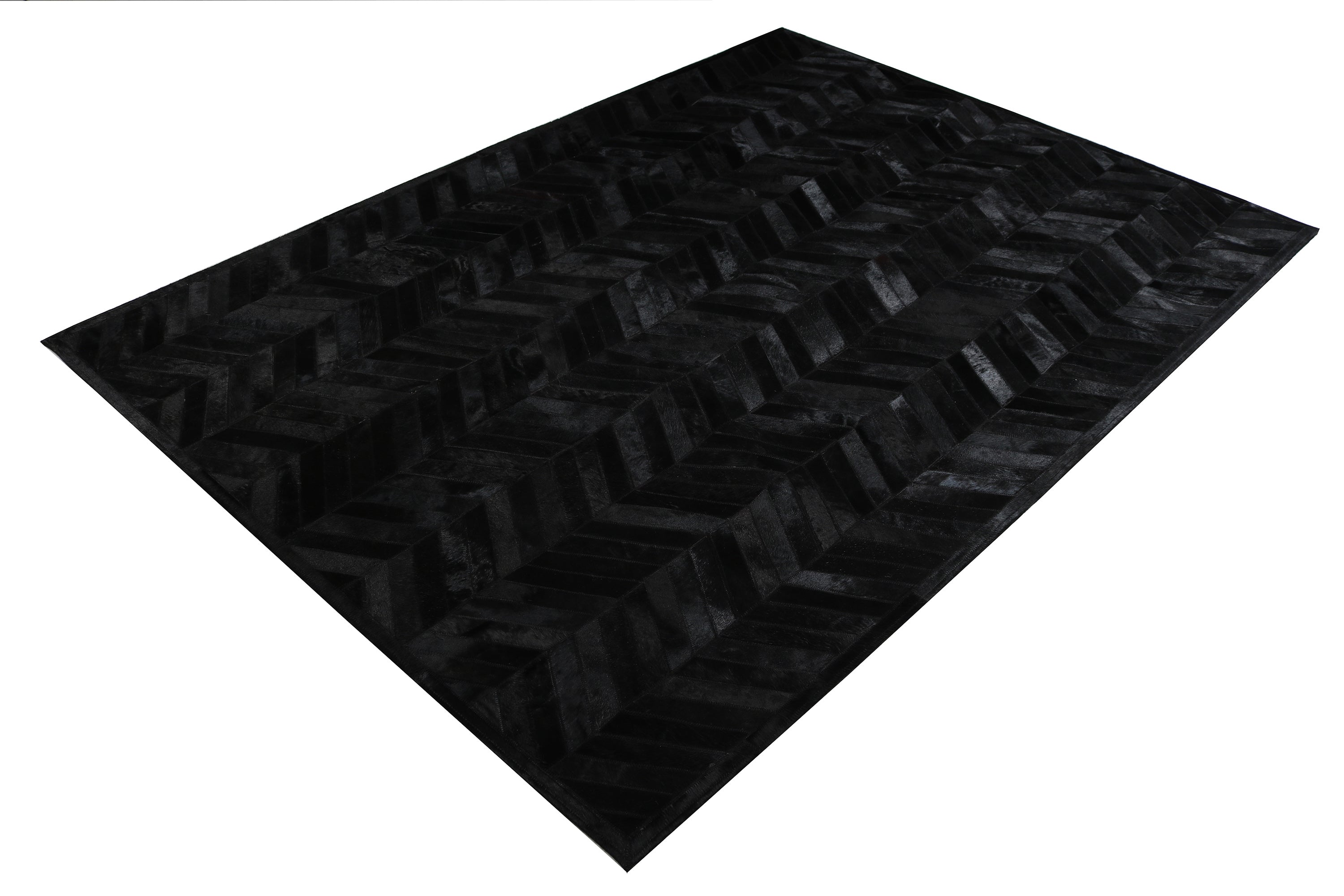 Geometric Chevron Black Cowhide Patchwork Rug - Patchwork PCH214