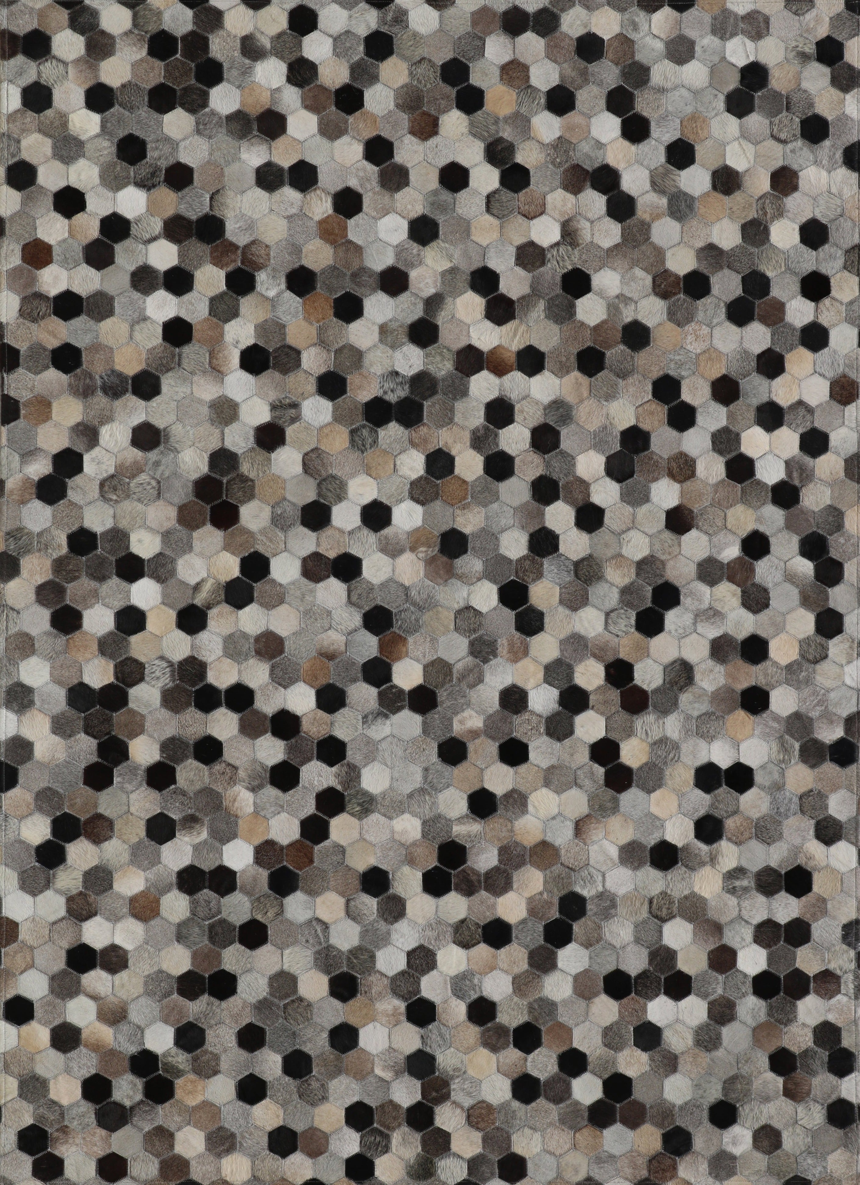 Geometric Octagon Cowhide Patchwork Rug – Earthy Browns with Black Accents - Patchwork PCH217