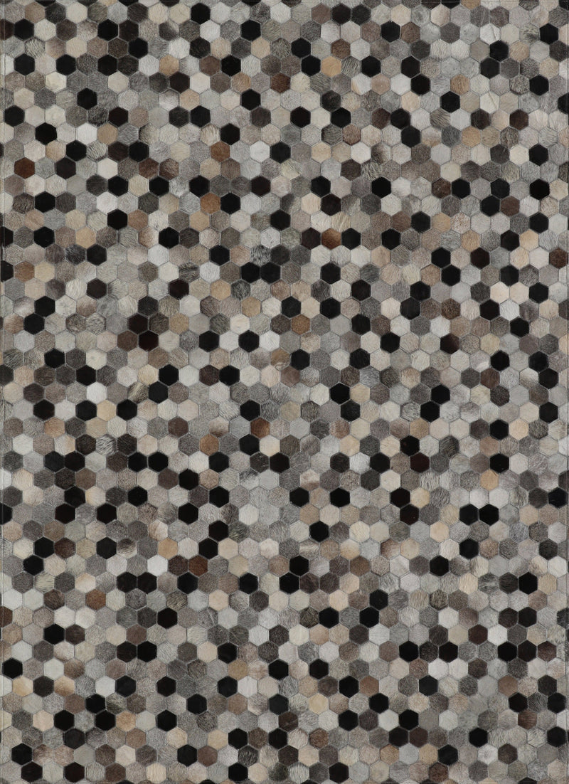 Geometric Octagon Cowhide Patchwork Rug – Earthy Browns with Black Accents - Patchwork PCH217
